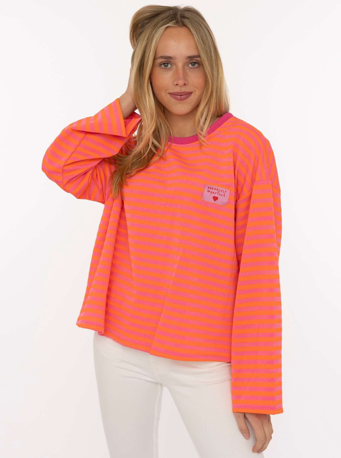 Zwillingsherz Sweatshirt "Perfectly Imperfect" oversize, Streifenmuster, Patch, weite Ärmel, Rundhals