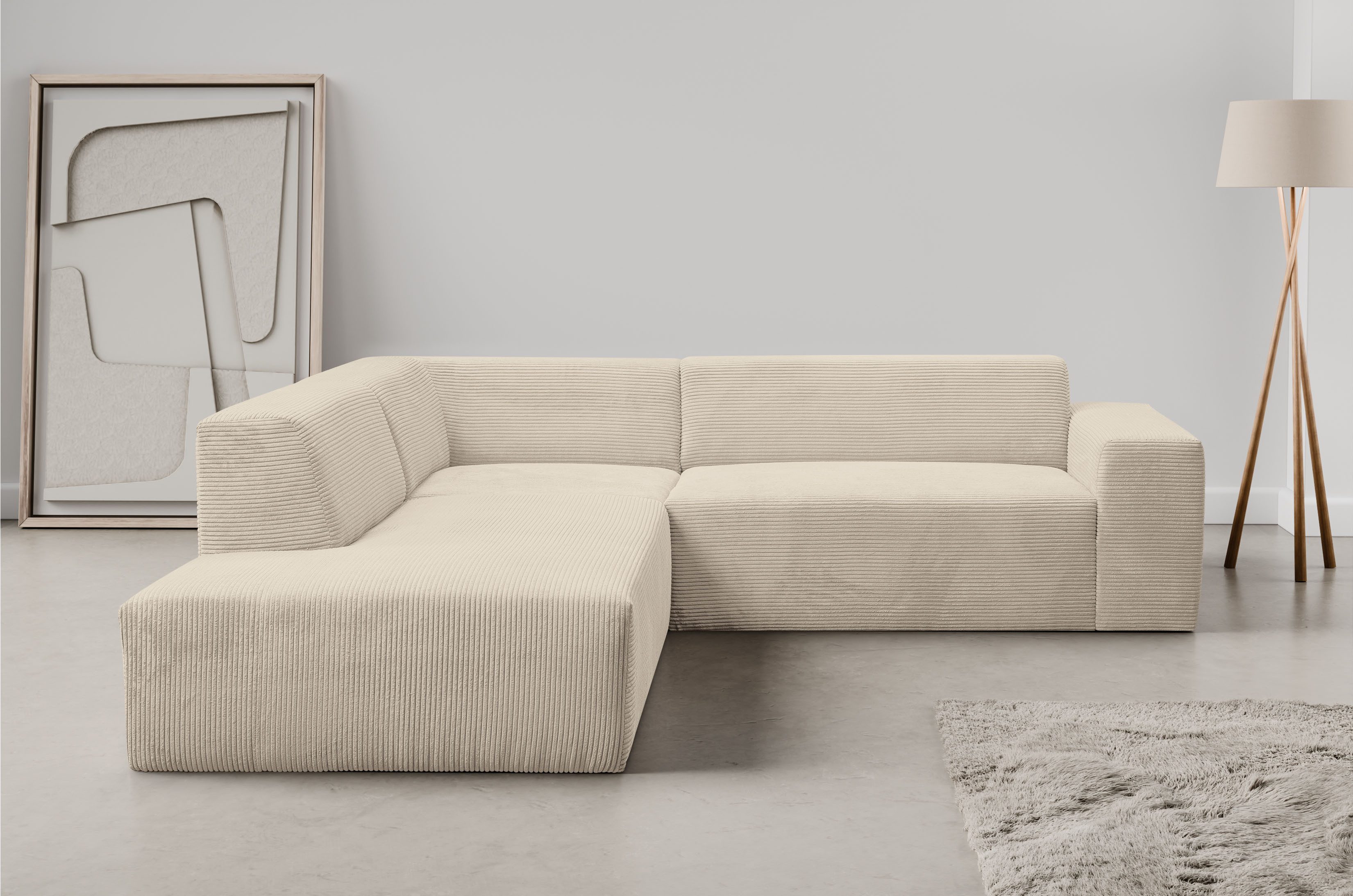 WERK2 Ecksofa Zeus-M 251 cm breit, 262 cm tief, tolles Sofa, L-Form, Curvy Trend Garnitur, urbane Optik, komfortable Wellenunterfederung