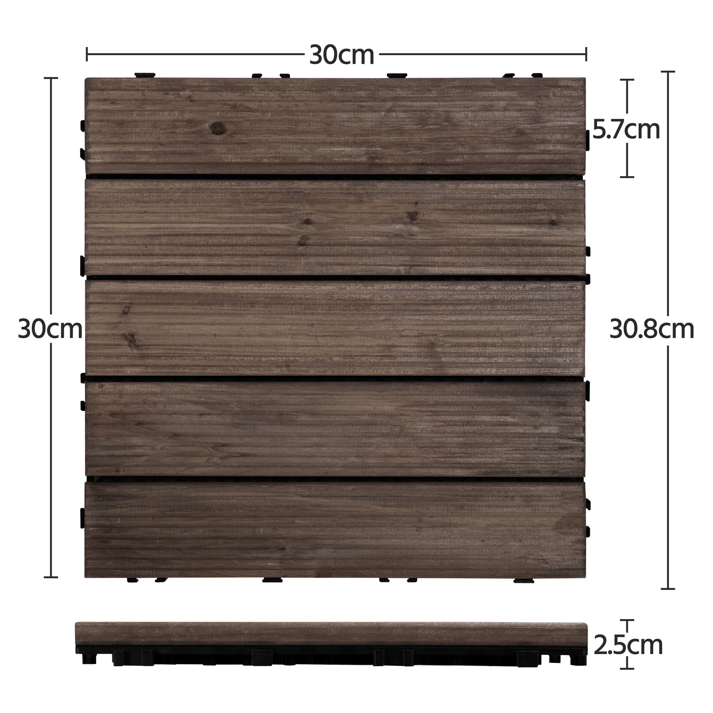 27 30x30 Schwarz aus Yaheetech Tannenholz Stück Holzfliesen, Bodenbelag cm