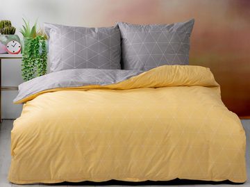 Bettwäsche Raute grau / gelb, One Home, Renforcé, 3 teilig, Geometrisch und modern, Baumwolle Doppelbett