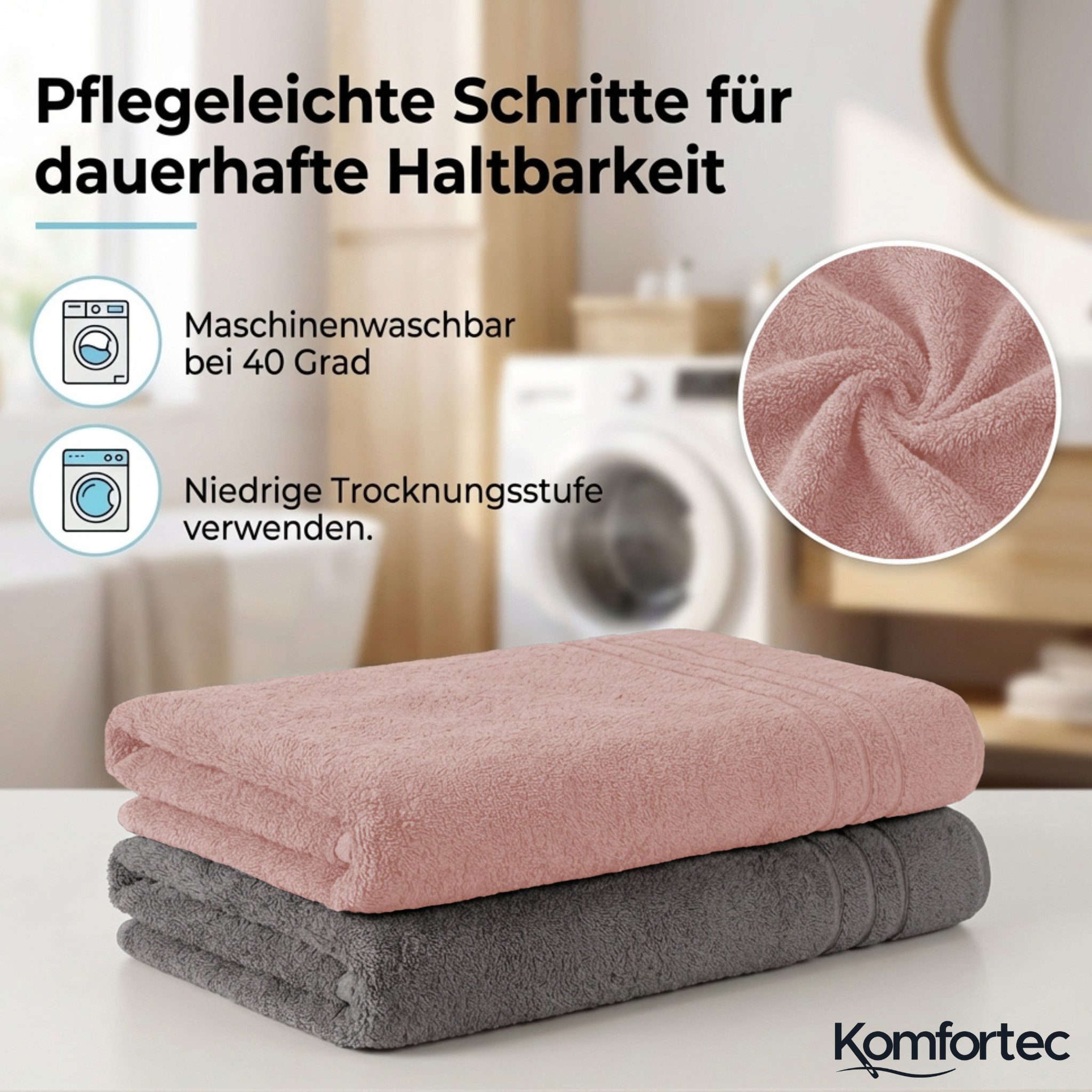 Komfortec Saunatuch Frotte aus 100% Baumwolle, Frottee (Packung, 2-St), 80x200 Saunatücher set XXL, Weich, Schnelltrocknend – Bild 3 von 5