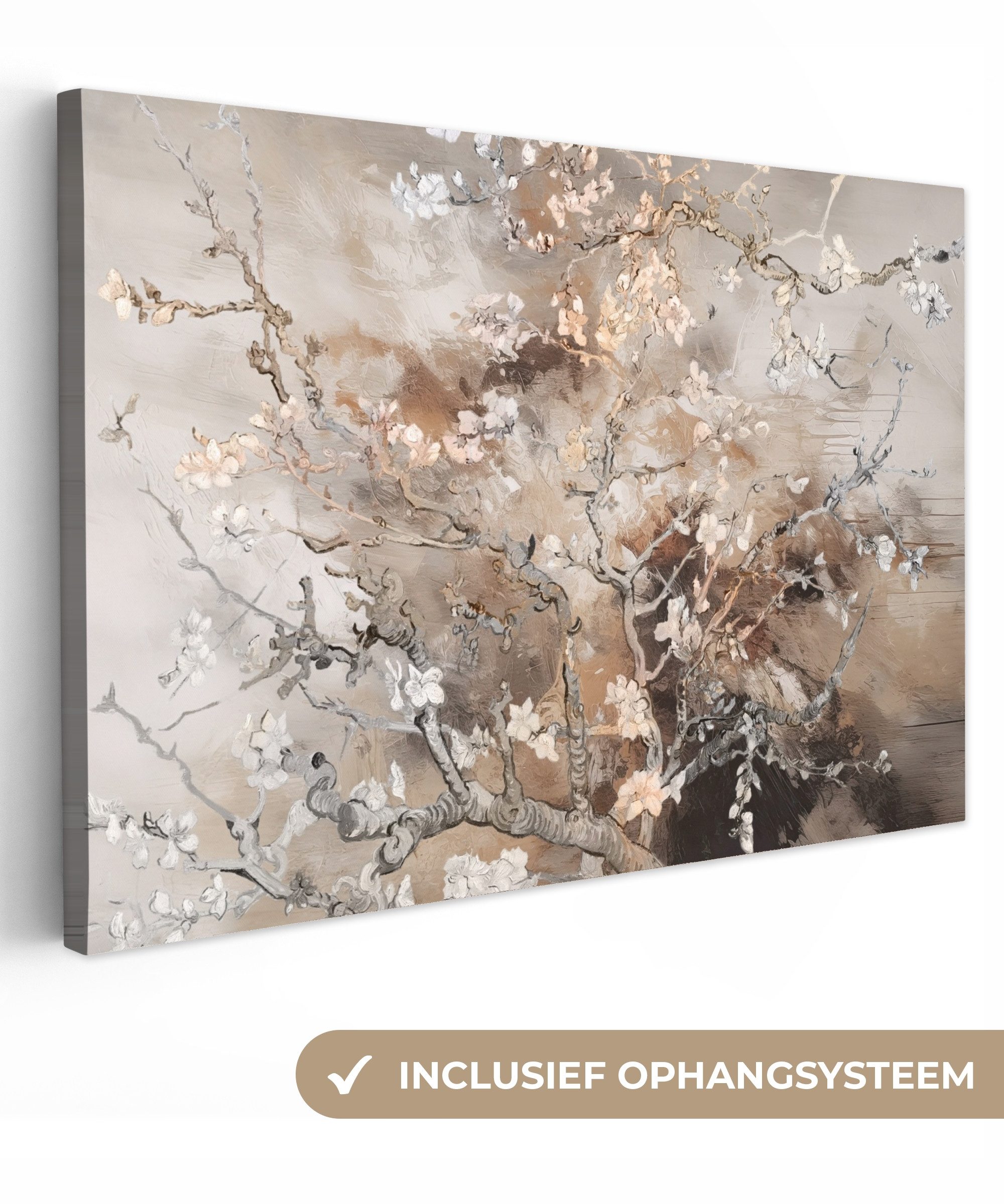 OneMillionCanvasses® Leinwandbild Mandelblüte - Kunst - Van Gogh - Beige - Abstrakt, Fotodruck (1 St), Leinwand Bilder Klein, Wand Dekoration Aesthetic 30x20 cm