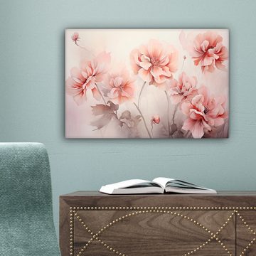 OneMillionCanvasses® Leinwandbild Blumen - Rosa - Kunst - Abstrakt - Aquarell, (1 St), Leinwand Bilder Klein, Wand Dekoration 30x20 cm