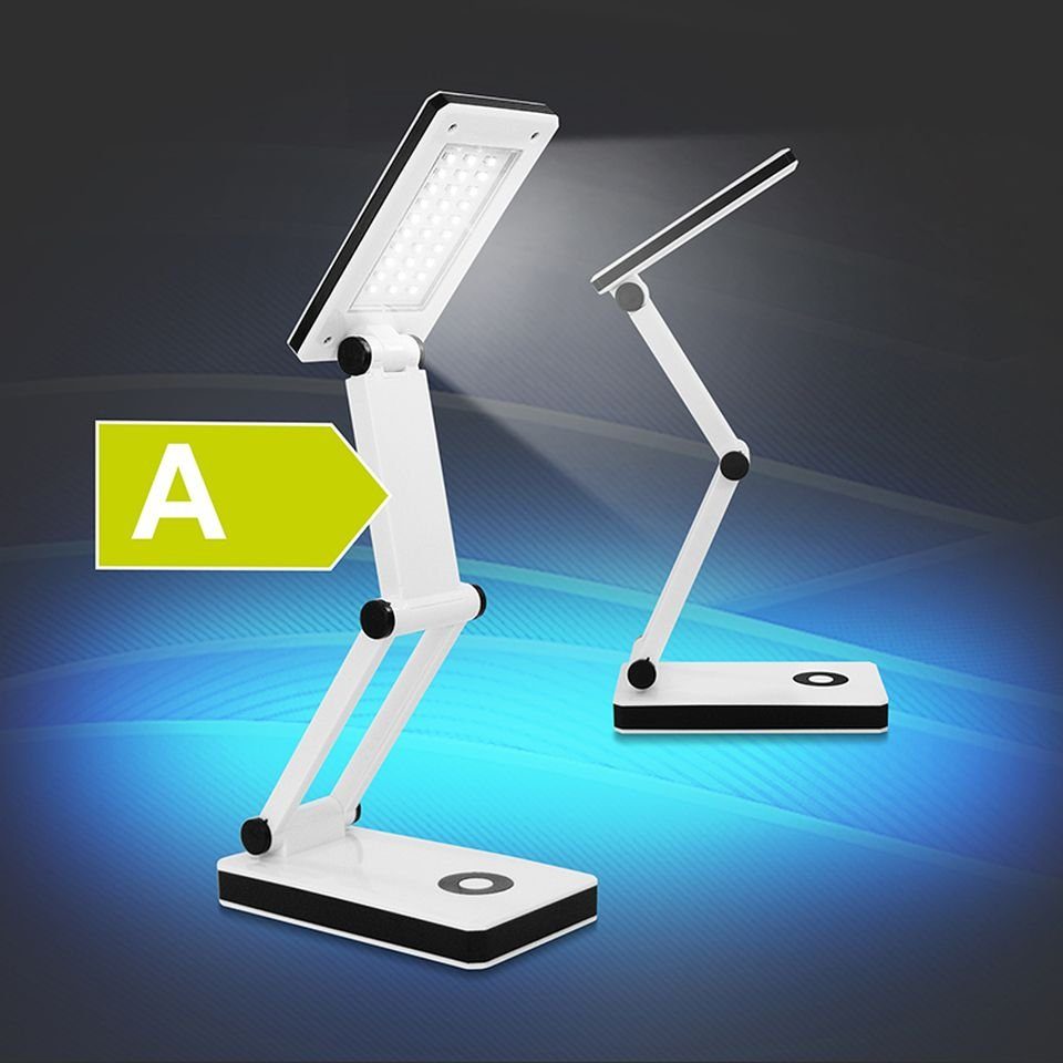 Tischlampe, USB-Kabel LED Dimmbar, LED fest integriert, Kaltweiß, LED Schreibtischlampe Aufklappbar Weiß, LED EAXUS USB Inklusive Schreibtischlampe