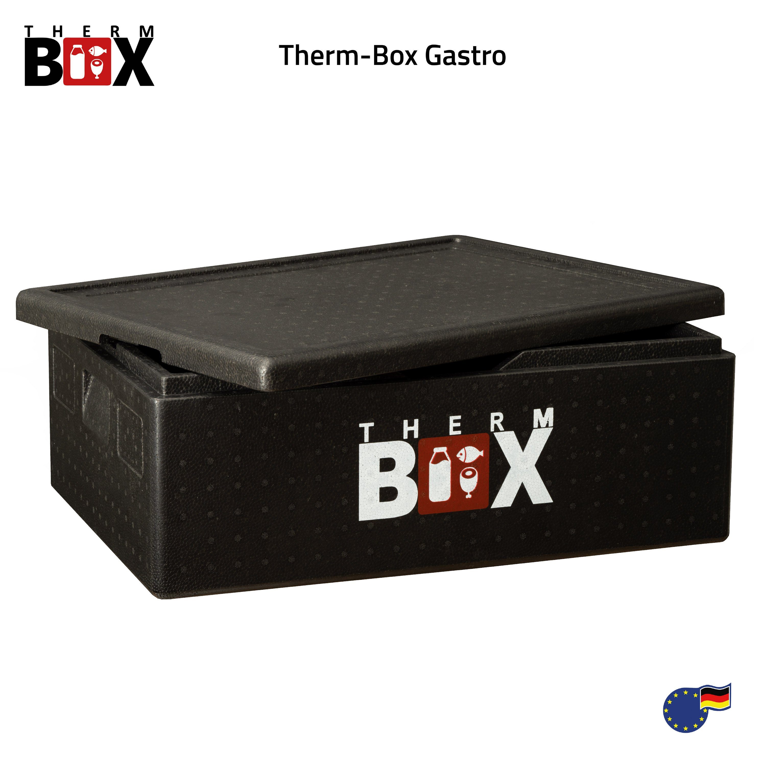 THERM-BOX Thermobehälter Styroporbox B53 53-Liter Innen: 62,5x42,5x22cm Wiederverwendbar, Styropor-Piocelan, (1, 0-tlg., Box mit Deckel im Karton), Thermobox Warmhaltebox Kühlbox Profibox - für E2 Kiste | Thermobehälter