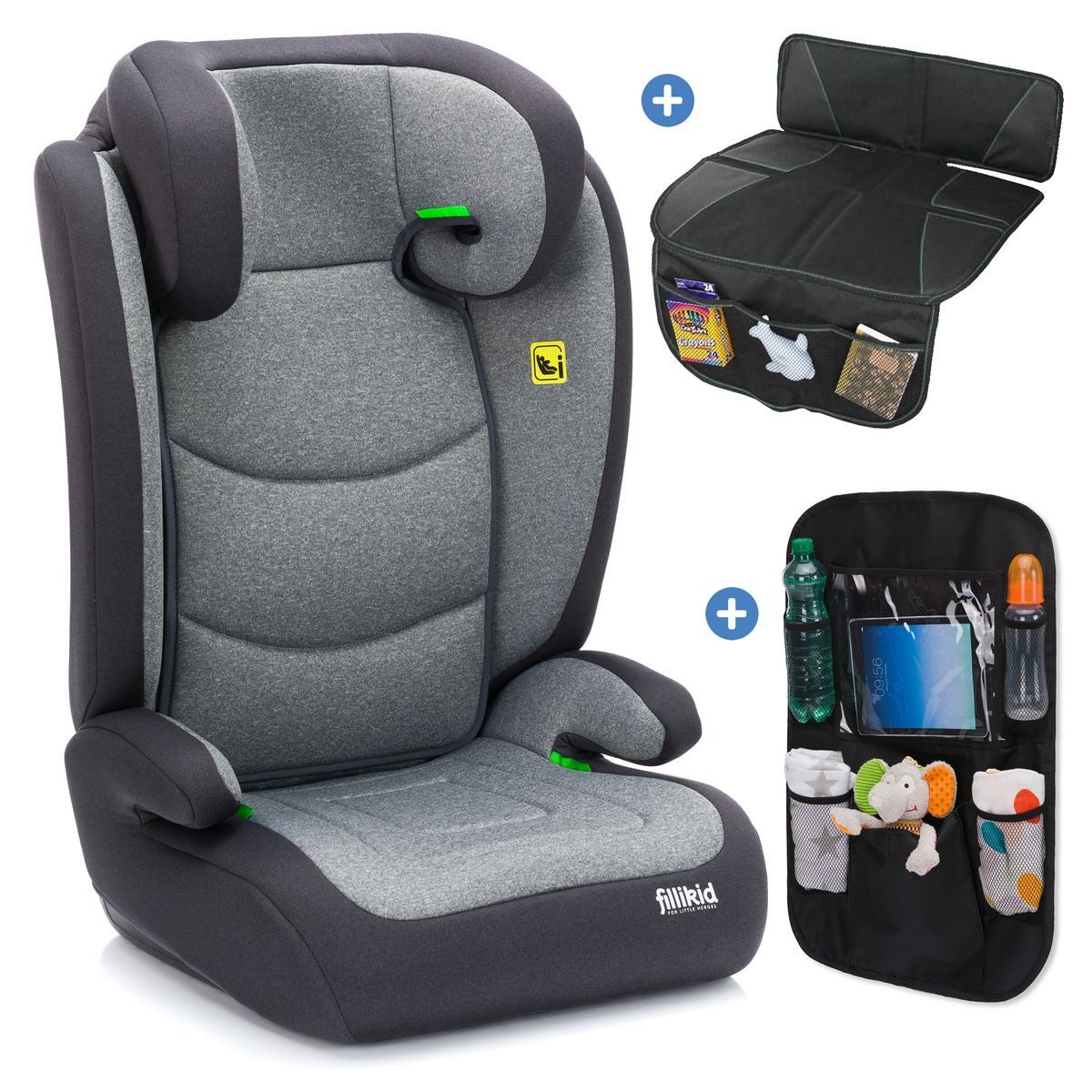 Fillikid Autokindersitz Lea i-Size R129 - Grau, ab: 3 Jahren, bis: 12 Jahren, Kinder Autositz von 100 - 150 cm inkl. Polsterschutz & Auto-Sitztasche