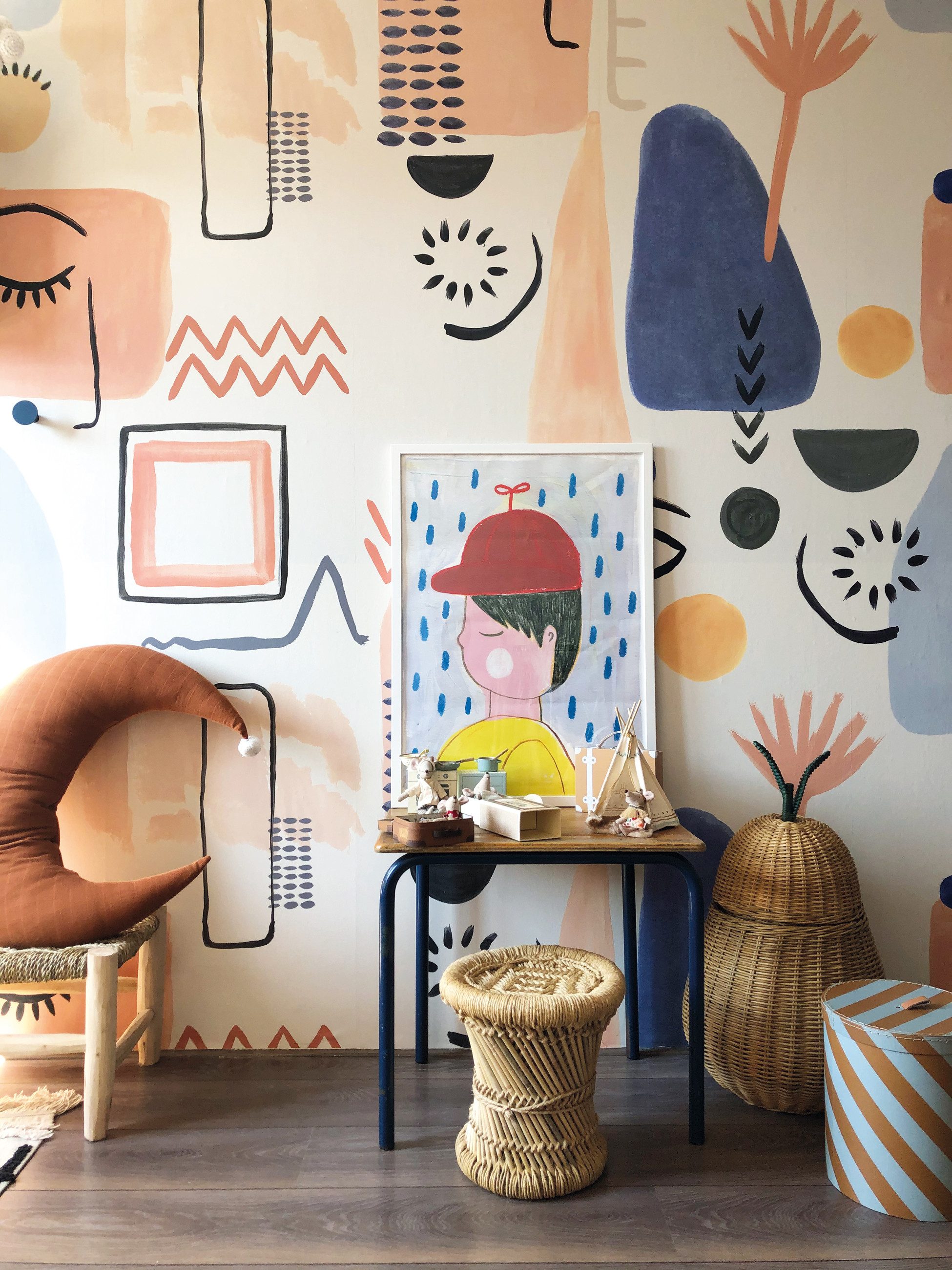 Rasch Fototapete Fantasy in Blau, Roomblush - RB249 - 2,80m x 2,00m, glatt, abstrakt, gemustert, grafisch, mehrfarbig, kunst, geometrisch, (1 Rolle, 1 St)