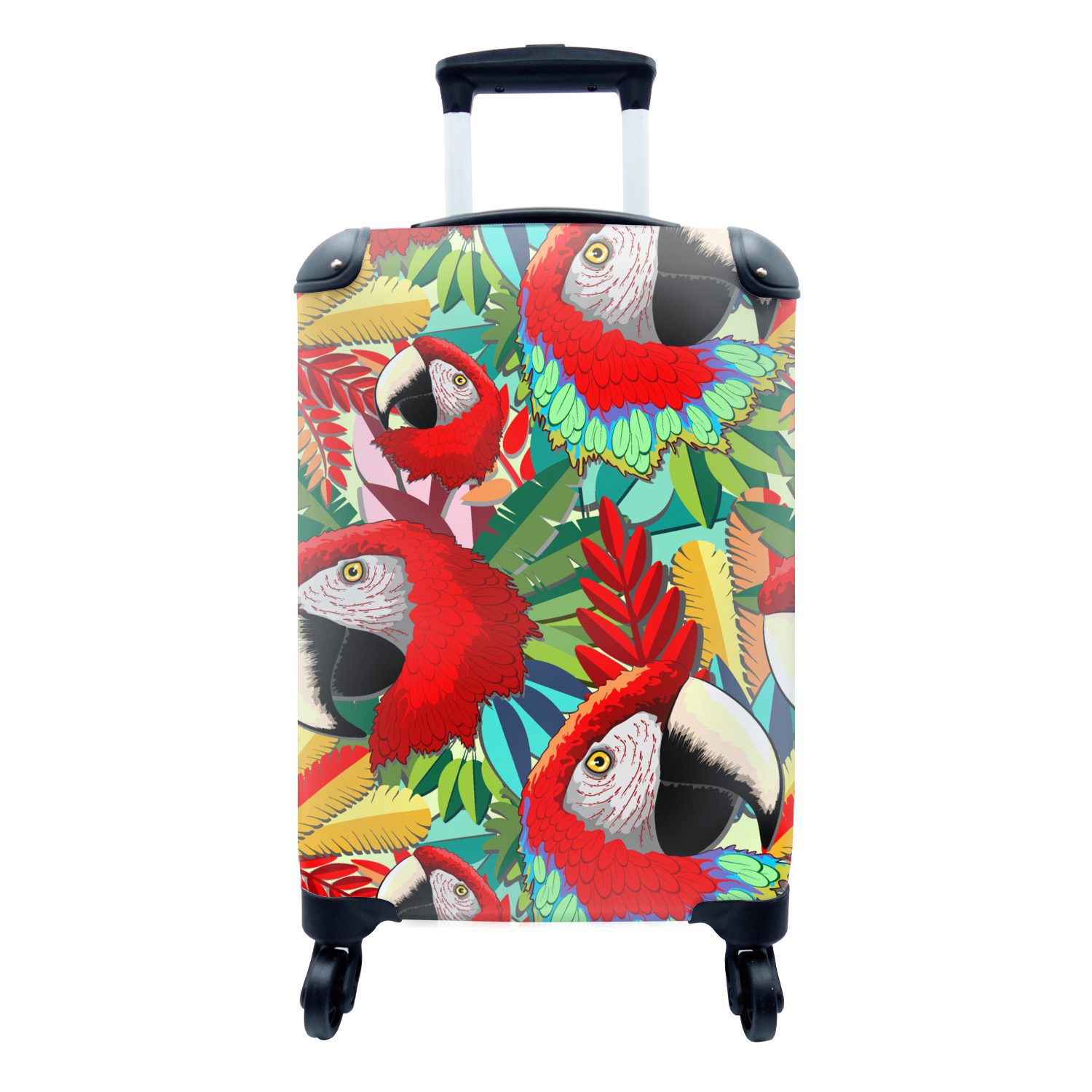 MuchoWow Handgepäckkoffer Dschungel - Papagei - Vögel - Design, 4 Rollen, Reisetasche mit rollen, Handgepäck für Ferien, Trolley, Reisekoffer