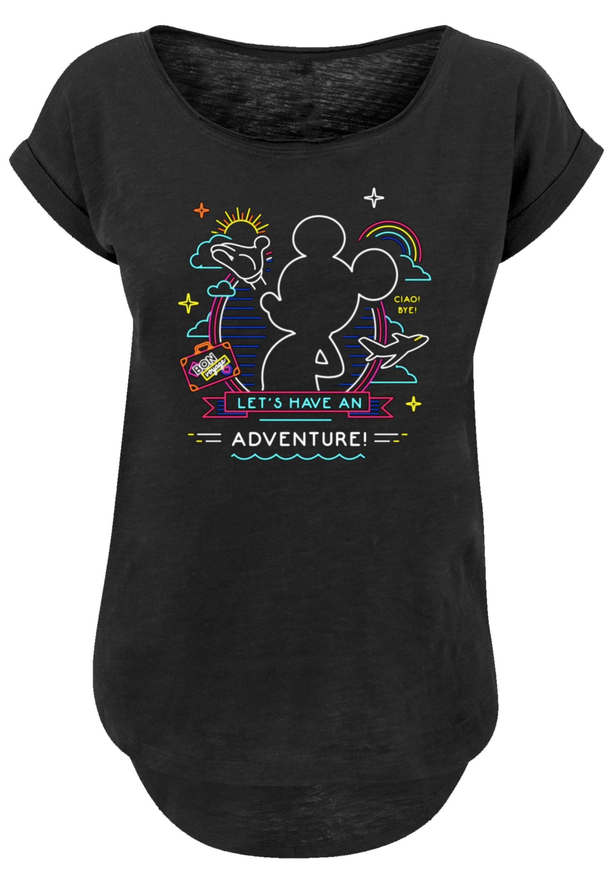 Sehr Adventure Premium mit Tragekomfort Micky Baumwollstoff T-Shirt hohem F4NT4STIC Neon Maus Qualität, weicher Disney