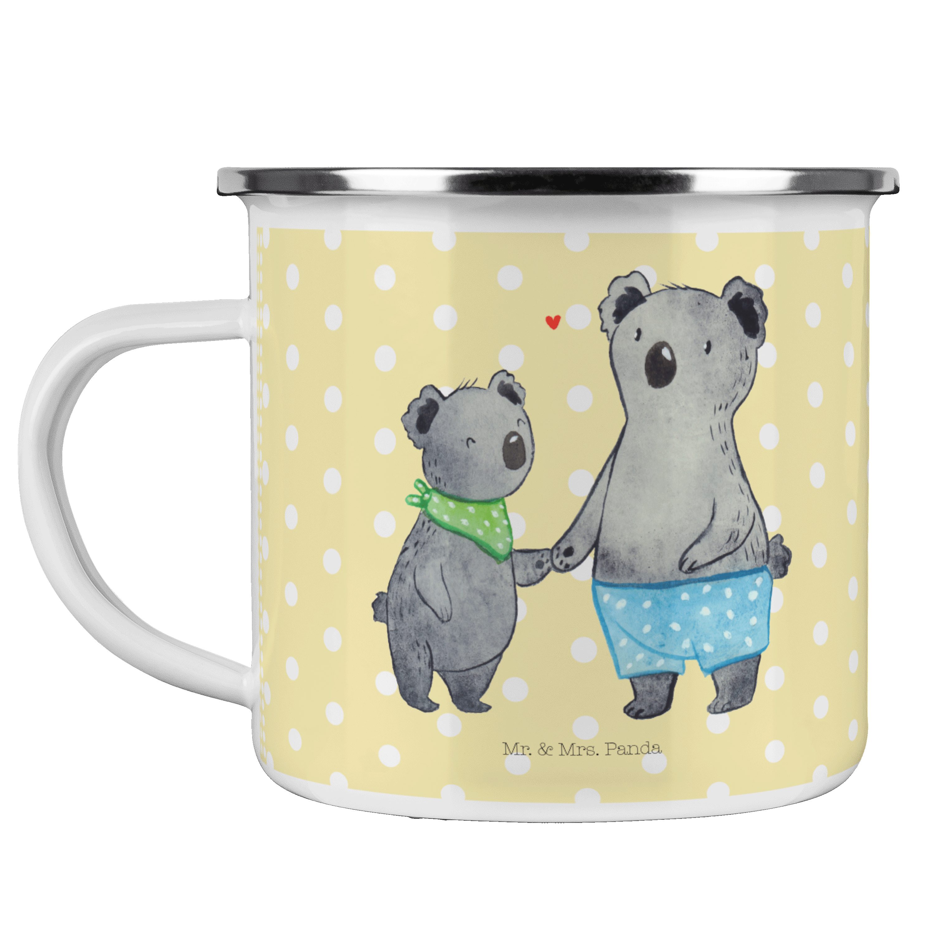 Mr. & Mrs. Panda Becher Koala Kleiner Bruder - Gelb Pastell - Geschenk, Metalltasse für Campi, Emaille
