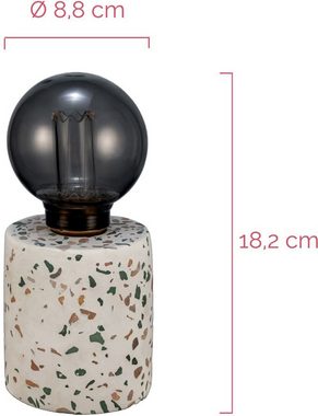 Pauleen Tischleuchte Elegant Flare, ohne Leuchtmittel, E27, Timer, Batterie, Terrazzo, Beton/Glas