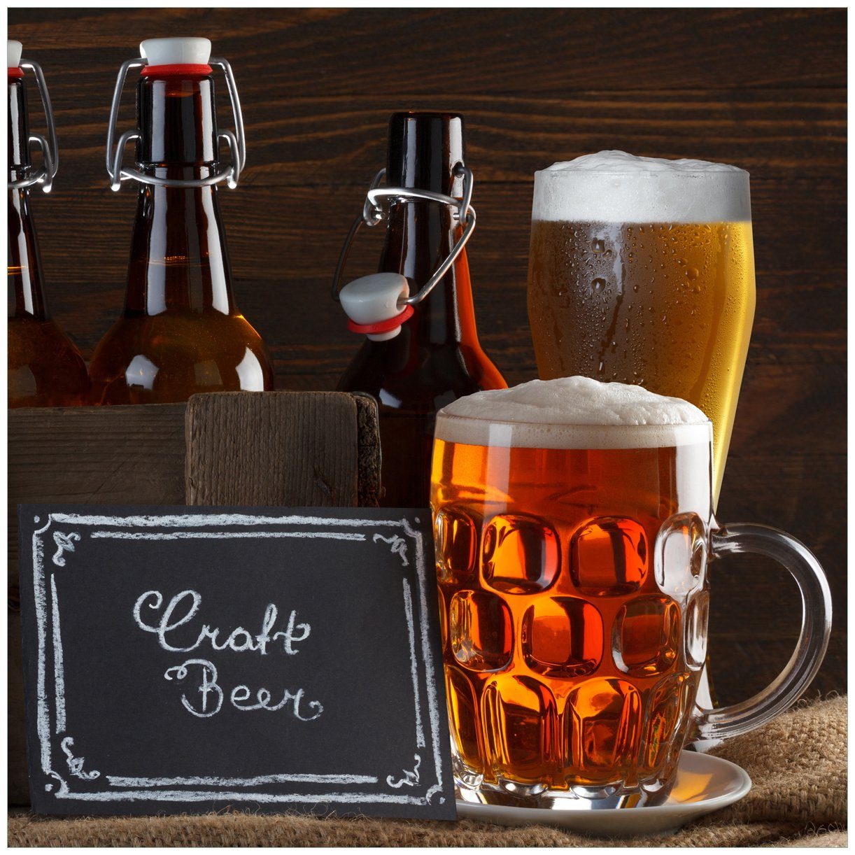 Wallario Tischplatte Biervarianten - Pils im Glas Flaschenbier Schild Craft Beer (1 St), für Ikea Lack Tisch geeignet