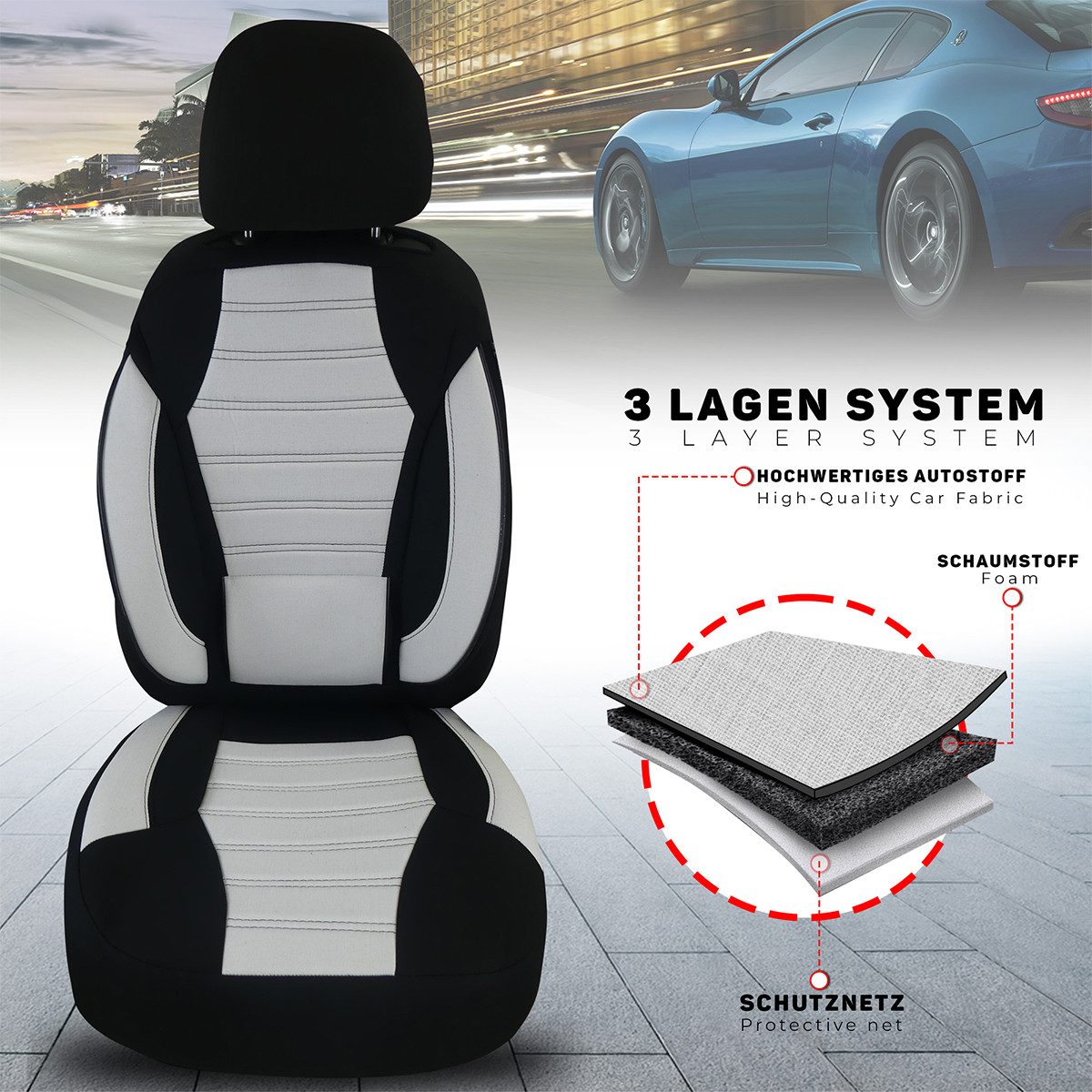 BREMER SITZBEZÜGE Autositzbezug für Kia Ceed JD Proceed Bj 2012-18 (KT108), Set, Schonbezüge Sitzbezüge Fahrer und Beifahrer, in Schwarz/Weiß