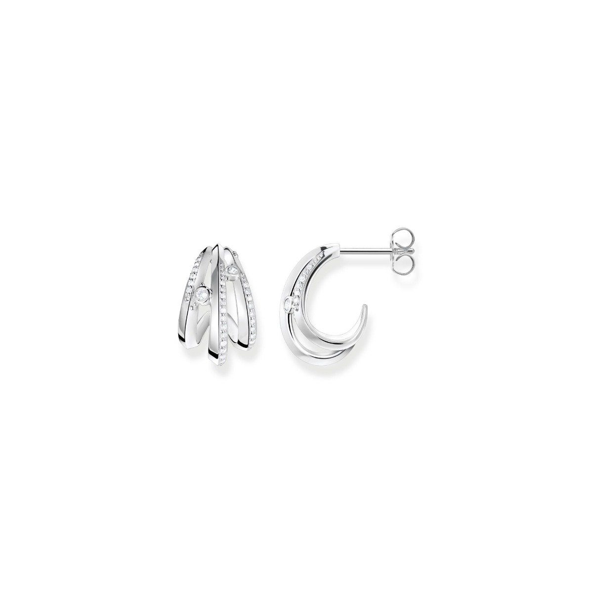 THOMAS SABO Paar Creolen H2231-051-14 Creolen Ohrringe Damen Welle mit  Weißen Steinen Silber
