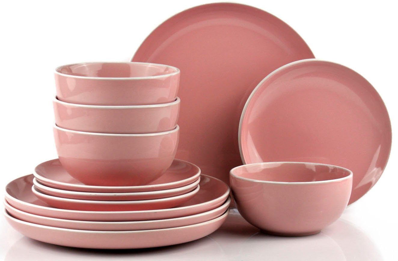 Retsch Arzberg Tafelservice Geschirr-Set, Service HALO BUBBLE GUM (12-tlg), 4 Personen, Steinzeug, Teller Set, Klare Farben und Klare Formen - 12 Teile, für 4 Personen