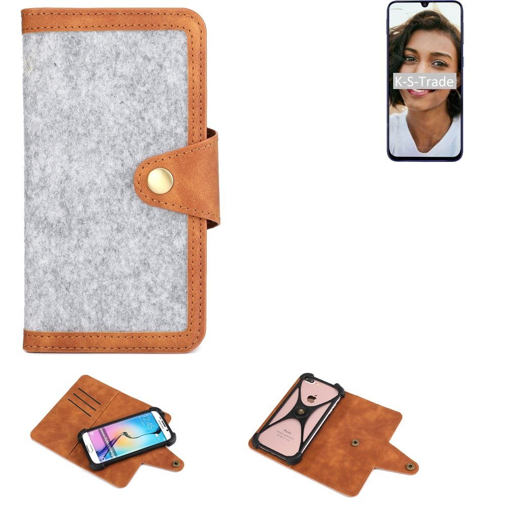 K-S-Trade Handyhülle für Samsung Galaxy M21, Handyhülle Schutzhülle Filz-Hülle Kunst-Leder hellgrau braun