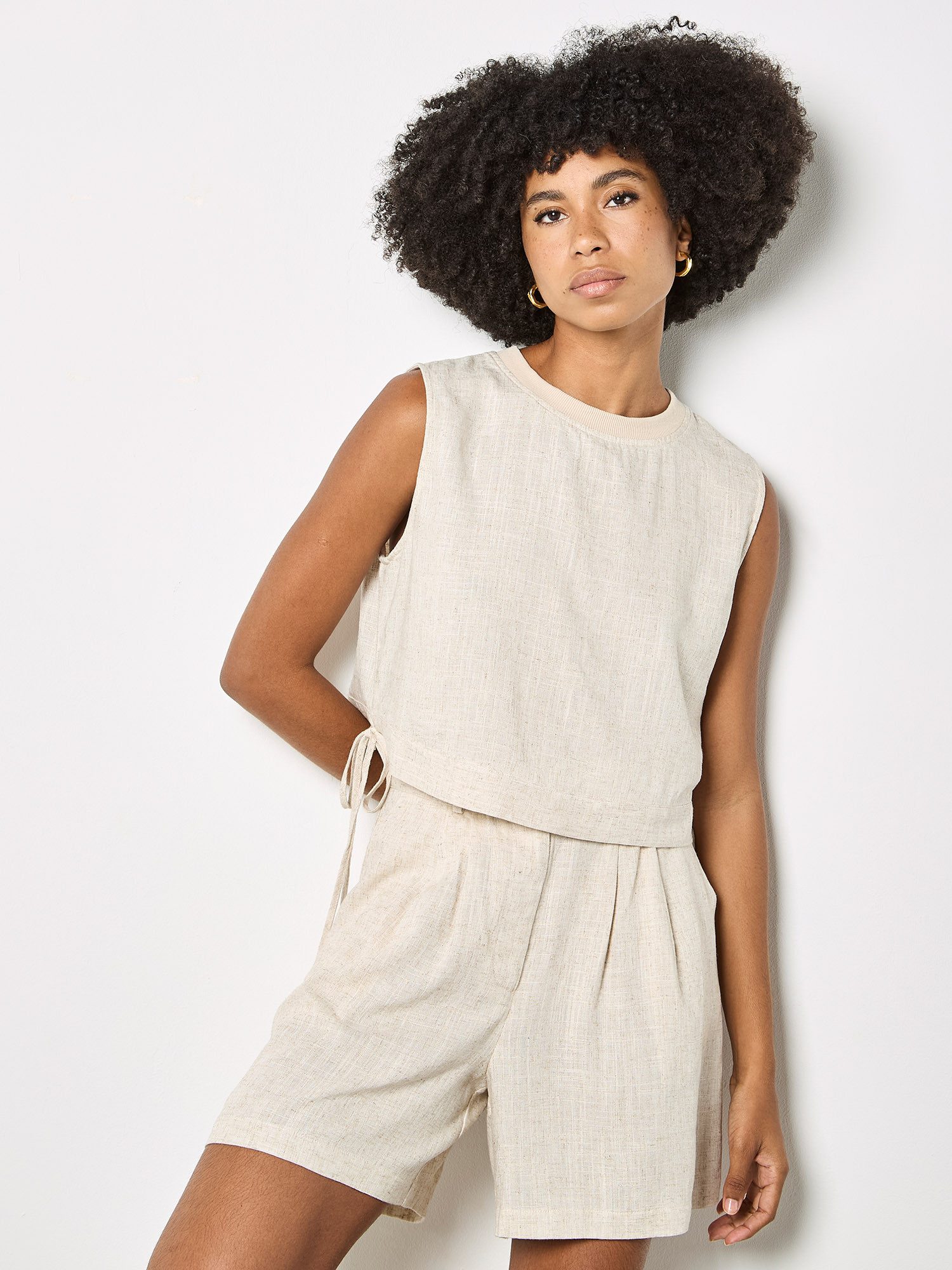 Apricot Crop-Top Crop-Top aus Leinenmischung Einfarbig