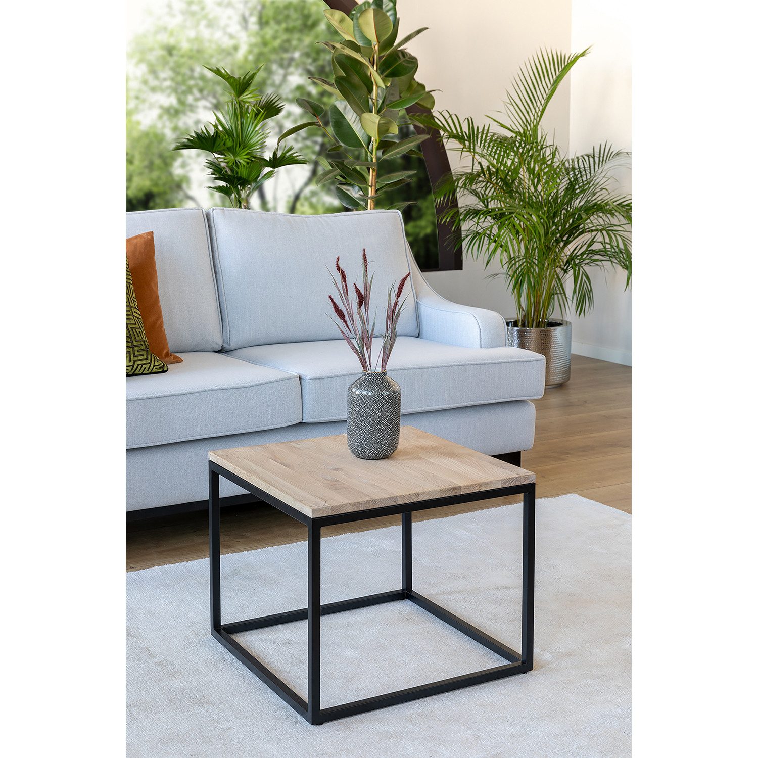 Fink Couchtisch NOVARA Couchtisch - H.45cm x B.55cm- natur/schwarz - Eiche /Stahl (Loungetisch - Sitzbeistelltisch), Moderner Sofatisch Wohnzimmertisch Kaffeetisch Beistelltisch