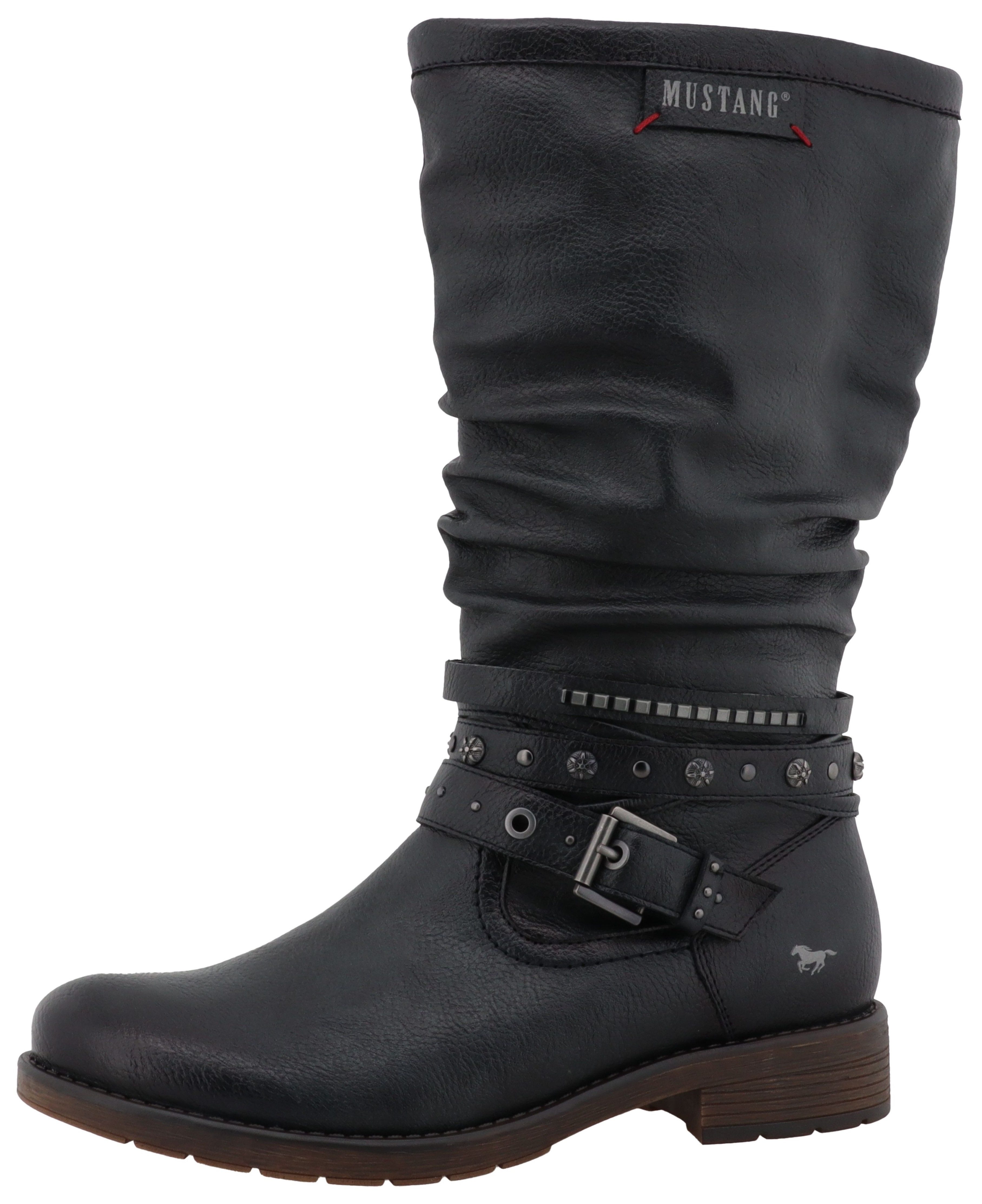 Mustang Shoes Elfi Winterstiefel Stiefel mit Zierriemchen und Blockabsatz günstig online kaufen
