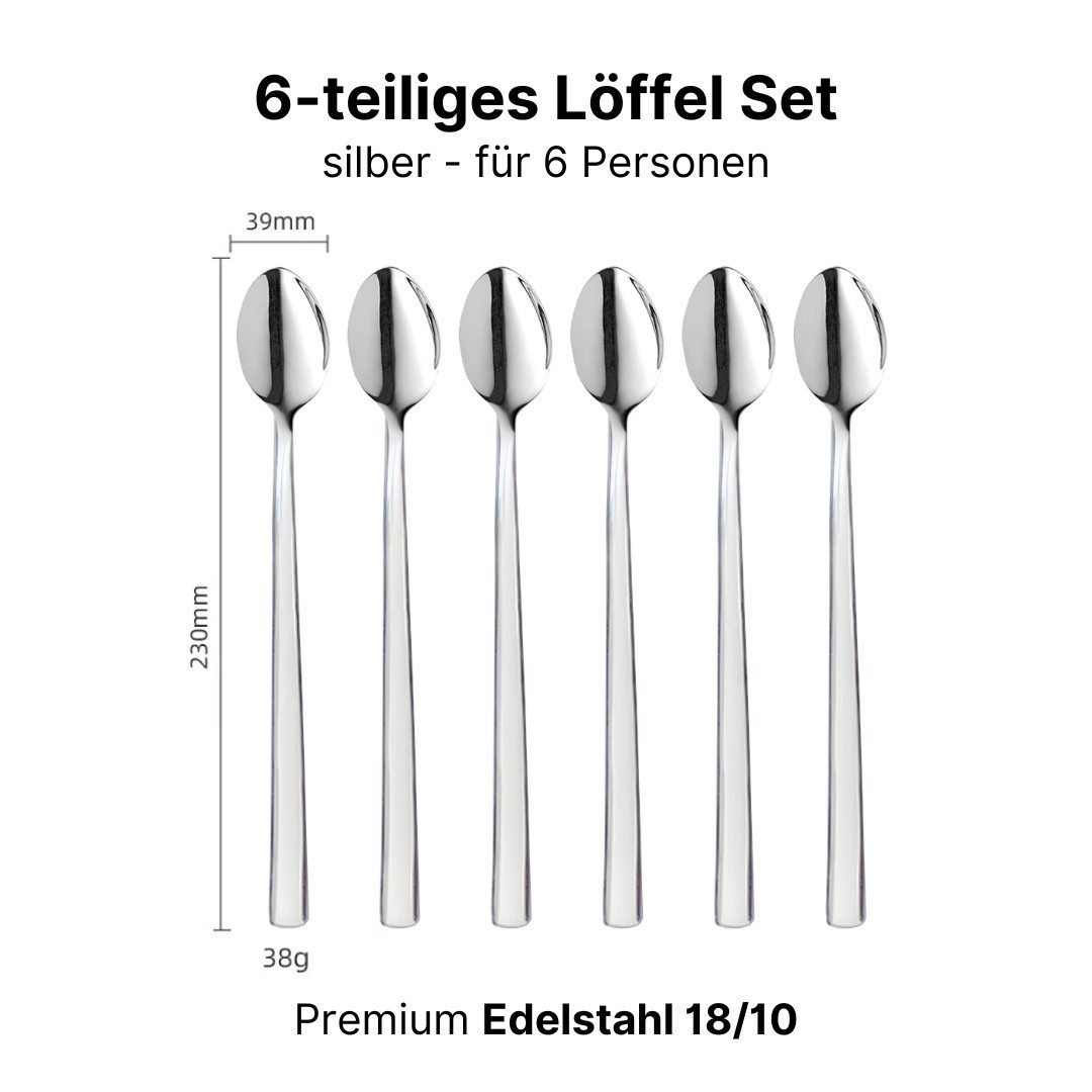 LIVINA HOME Latte-Macchiato-Löffel Premium Latte-Macchiato Löffel, extra lange Löffel, Edelstahl 18/10 (6 Stück), Spülmaschinenfest, Valentinstag Sale!