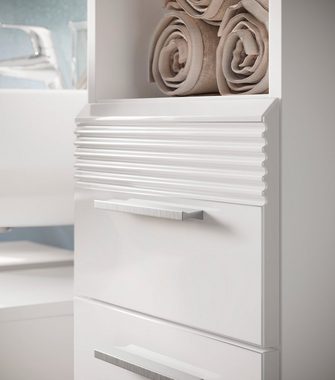 Unterschrank Linus (Badezimmer Kommode in weiß mit Schublade, 30 x 79 cm) Hochglanz, Vollauszug