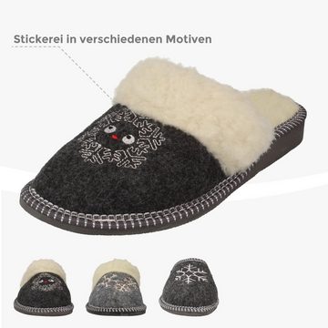 filsko Hübsche Winter-Pantoffeln mit Schneeflocken Hausschuh mit Schafwolle, gefüttert