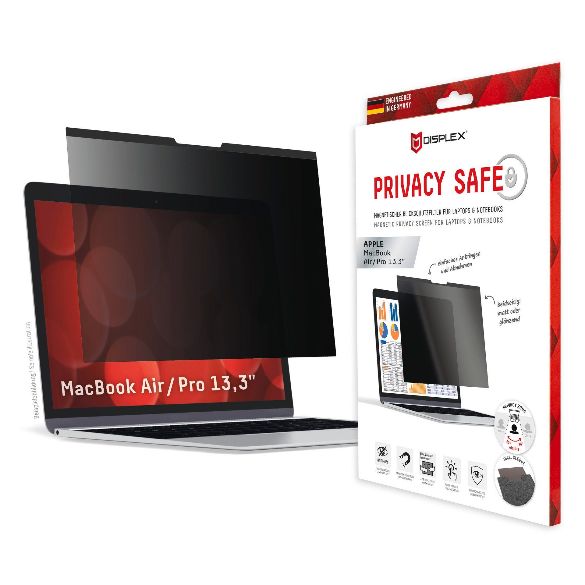 Displex Displayschutzfolie Privacy Safe - MacBook Air/Pro 13,3, Blickschutzfilter