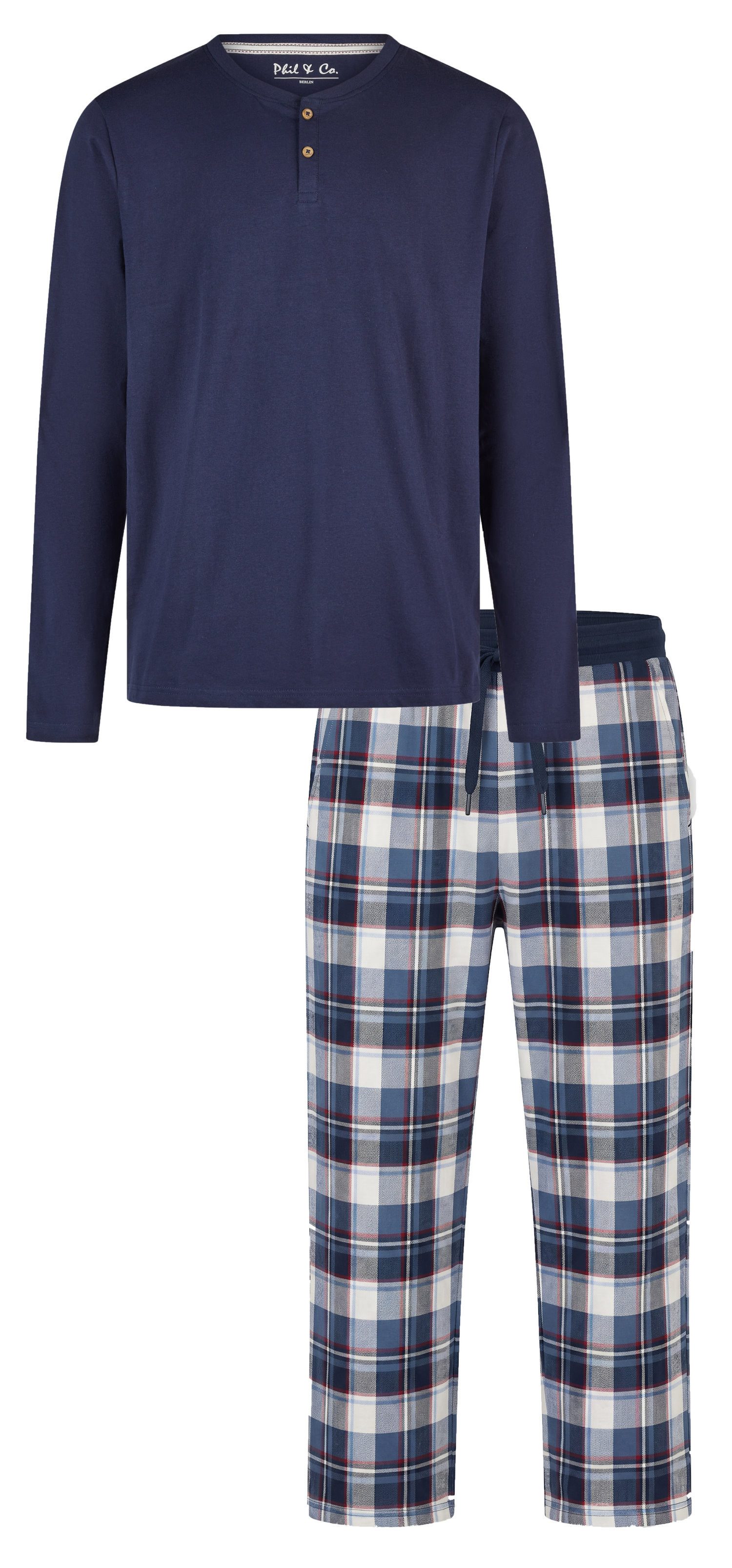 Phil & Co. Schlafanzug Herren Pyjama Langarm (2 tlg) Baumwolle