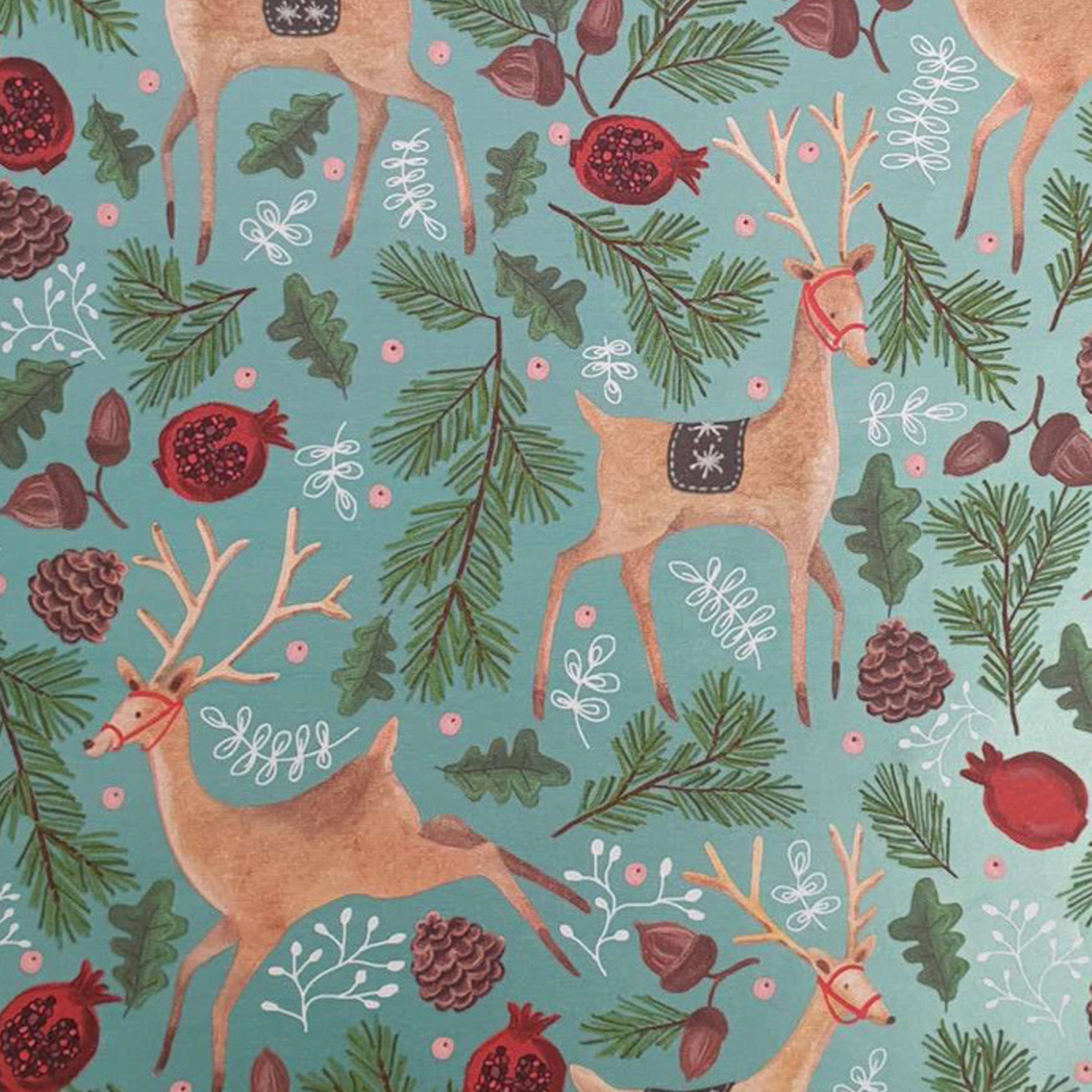 Star Упаковочная бумага, Упаковочная бумага Hirsche im Wald Motiv 70cm x 2m Rolle türkis metallic