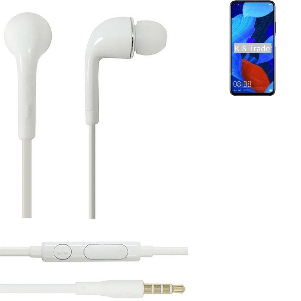 K-S-Trade für Huawei nova 5T In-Ear-Kopfhörer (Kopfhörer Headset mit Mikrofon u Lautstärkeregler weiß 3,5mm)