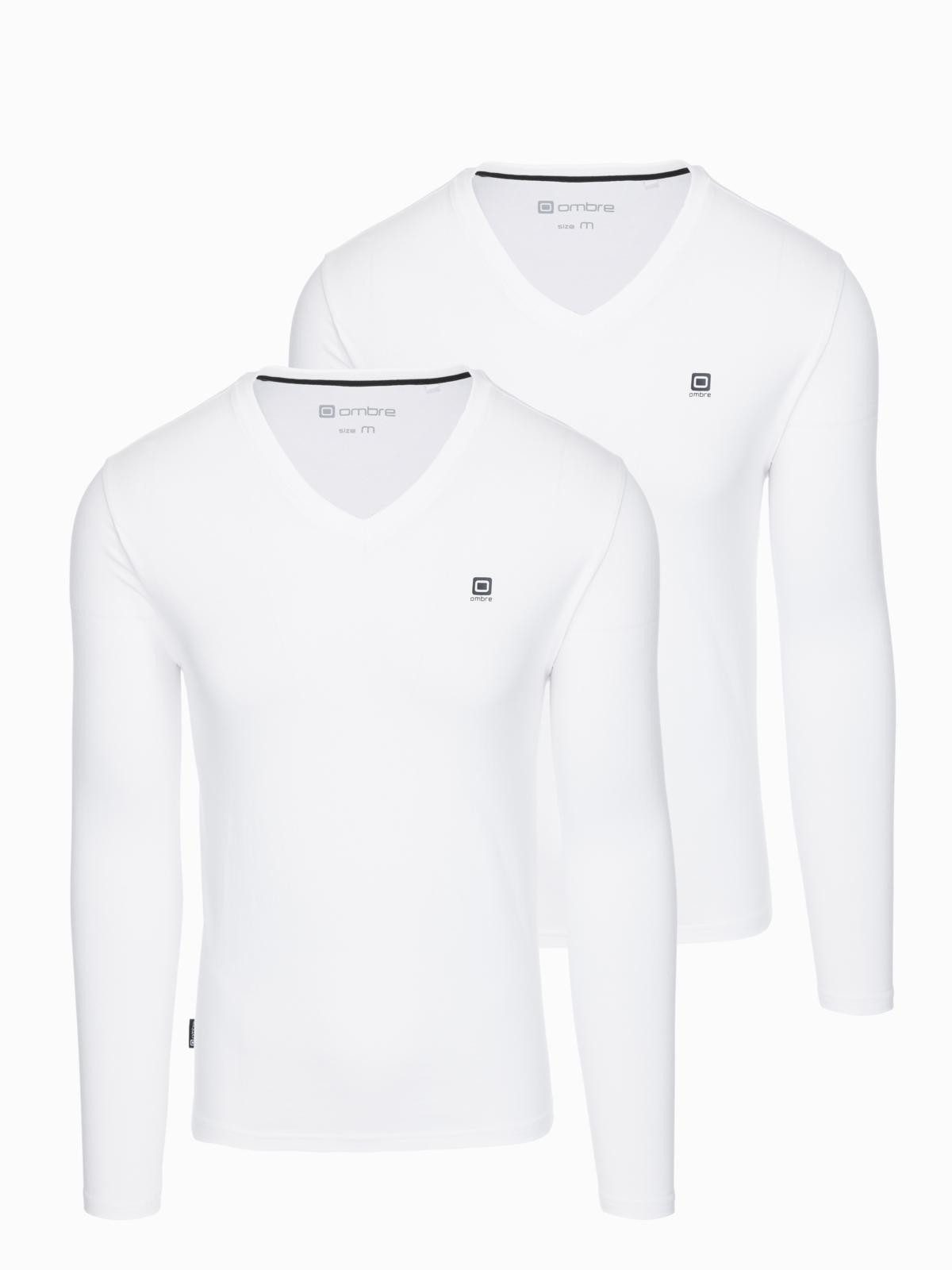 OMBRE Longsleeve 2er-Pack Herren Longsleeves mit V-Ausschnitt