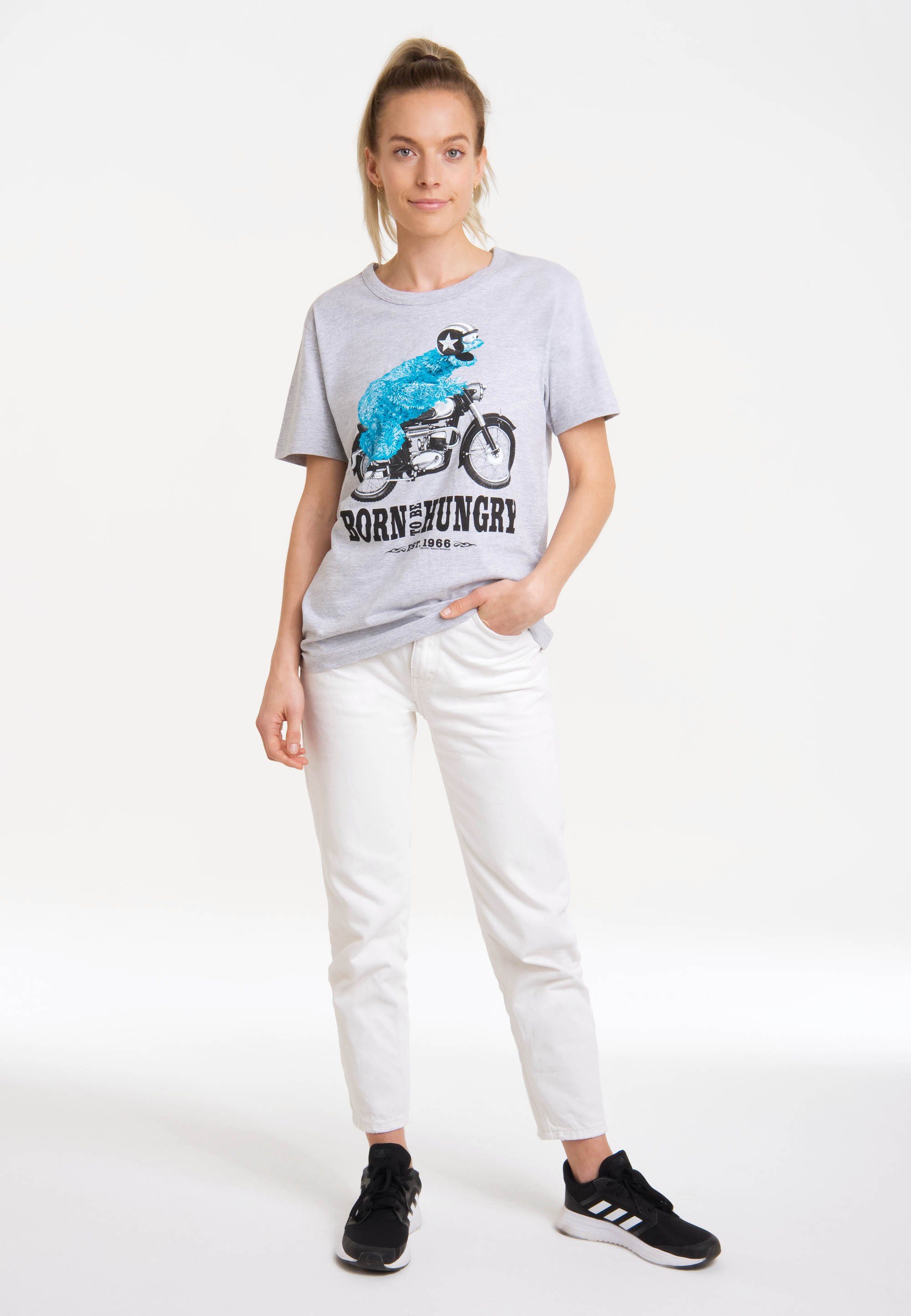 LOGOSHIRT T-Shirt Sesamstrasse - Krümelmonster Motorrad mit lizenziertem  Print, Mit großen Krümelmonster-Print auf der Front als Highlight