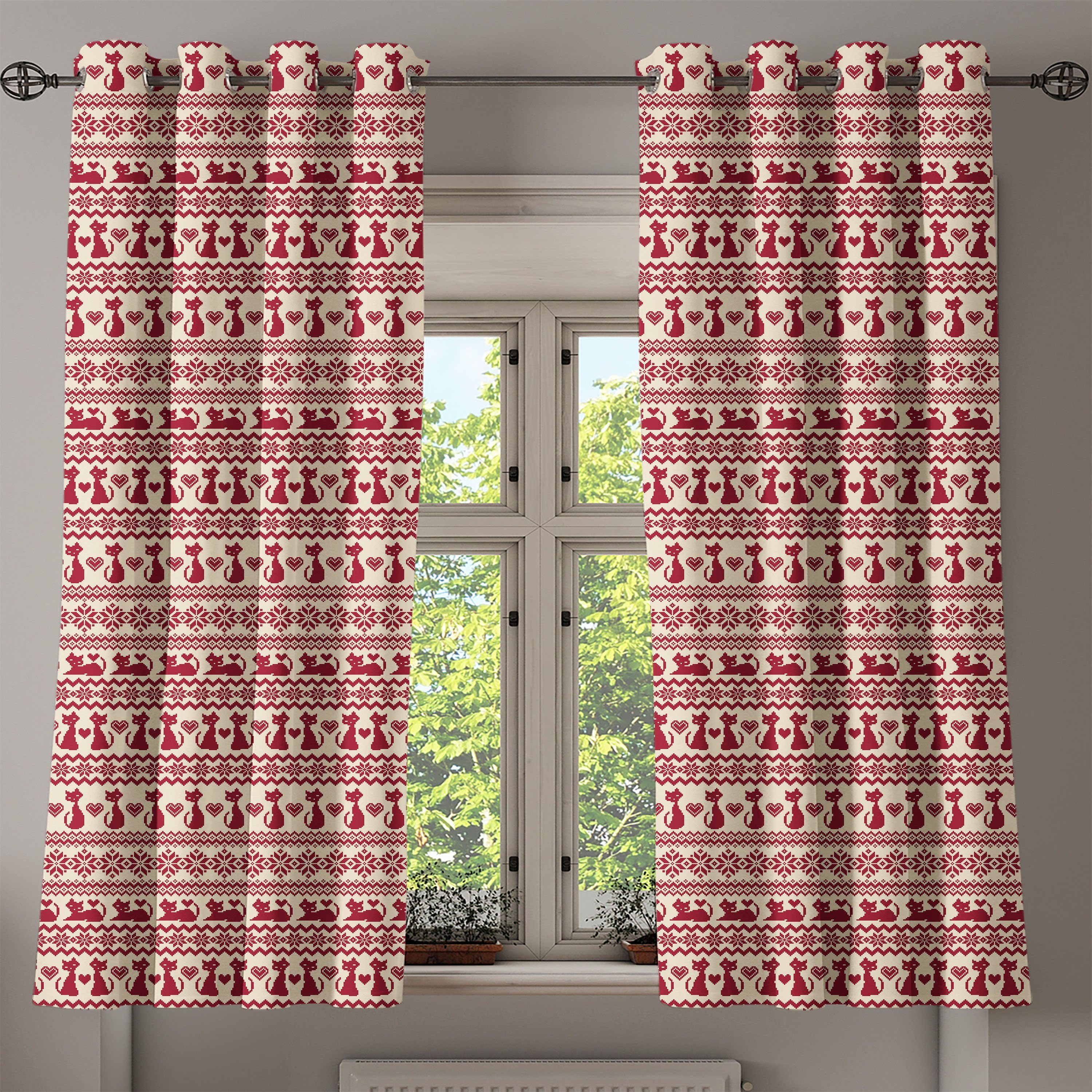 Dekorative Wohnzimmer, nordisch Schlafzimmer 2-Panel-Fenstervorhänge Gardine Abakuhaus, für Katzen-Muster-Pixel-Kunst
