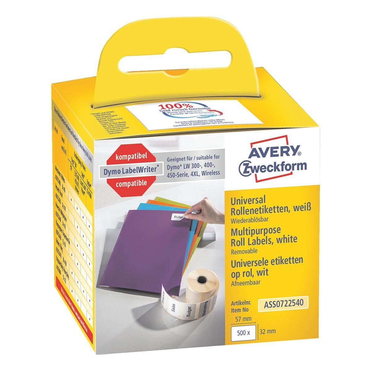 Avery Zweckform Thermorolle ASS0722540, entspricht DYMO® S0722540, 500 Universal 32/57 mm, wiederablösbar