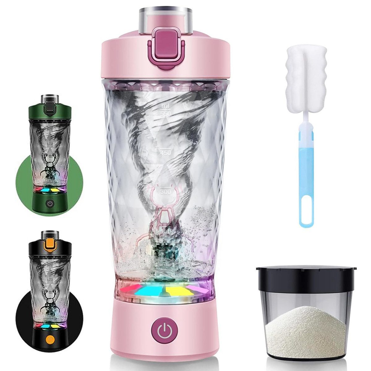 Vashoy Elektrischer Shaker Protein Shaker Elektrisch mit Pulverfach,650ml-Sportbecher, 3 W, BPA-frei, Drehzahl 7500rpm, für Potein Pulver und Milchshake