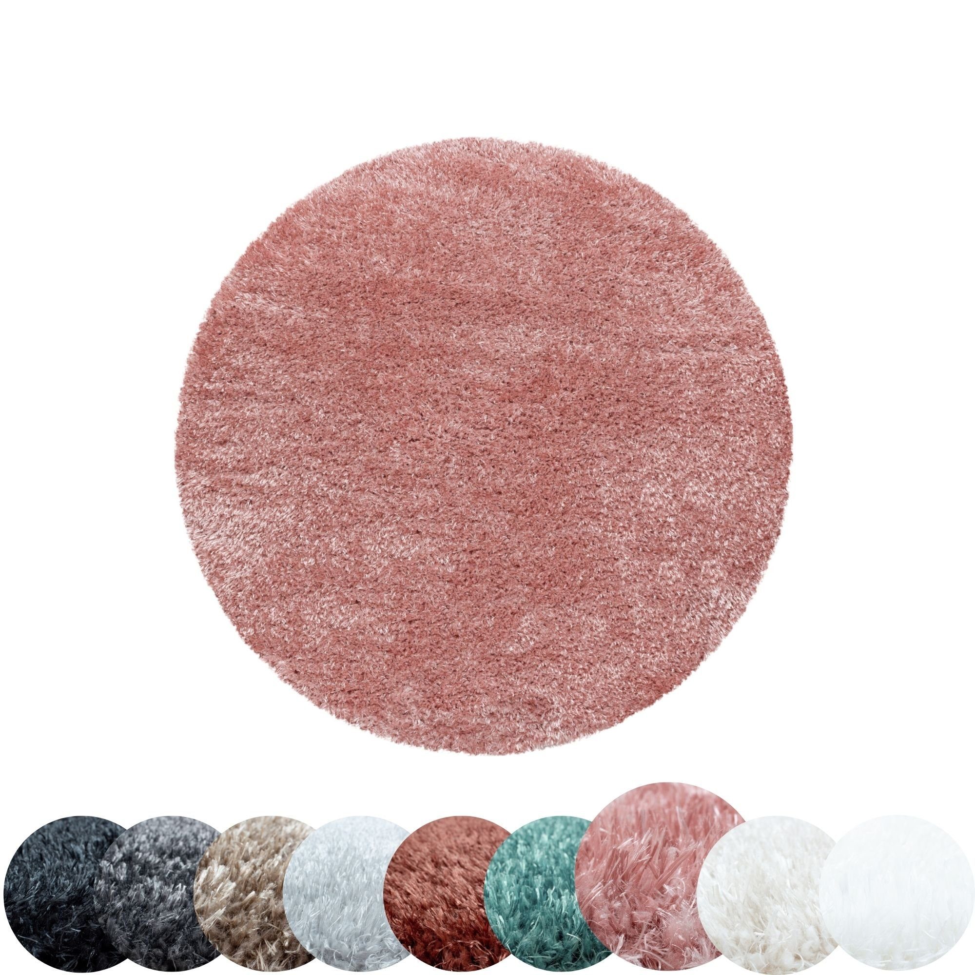 Teppich Unicolor - Einfarbig, HomebyHome, Rund, Höhe: 50 mm, Runder Teppich Wohnzimmer Shaggy Einfarbig versch. farben und größen Rosa