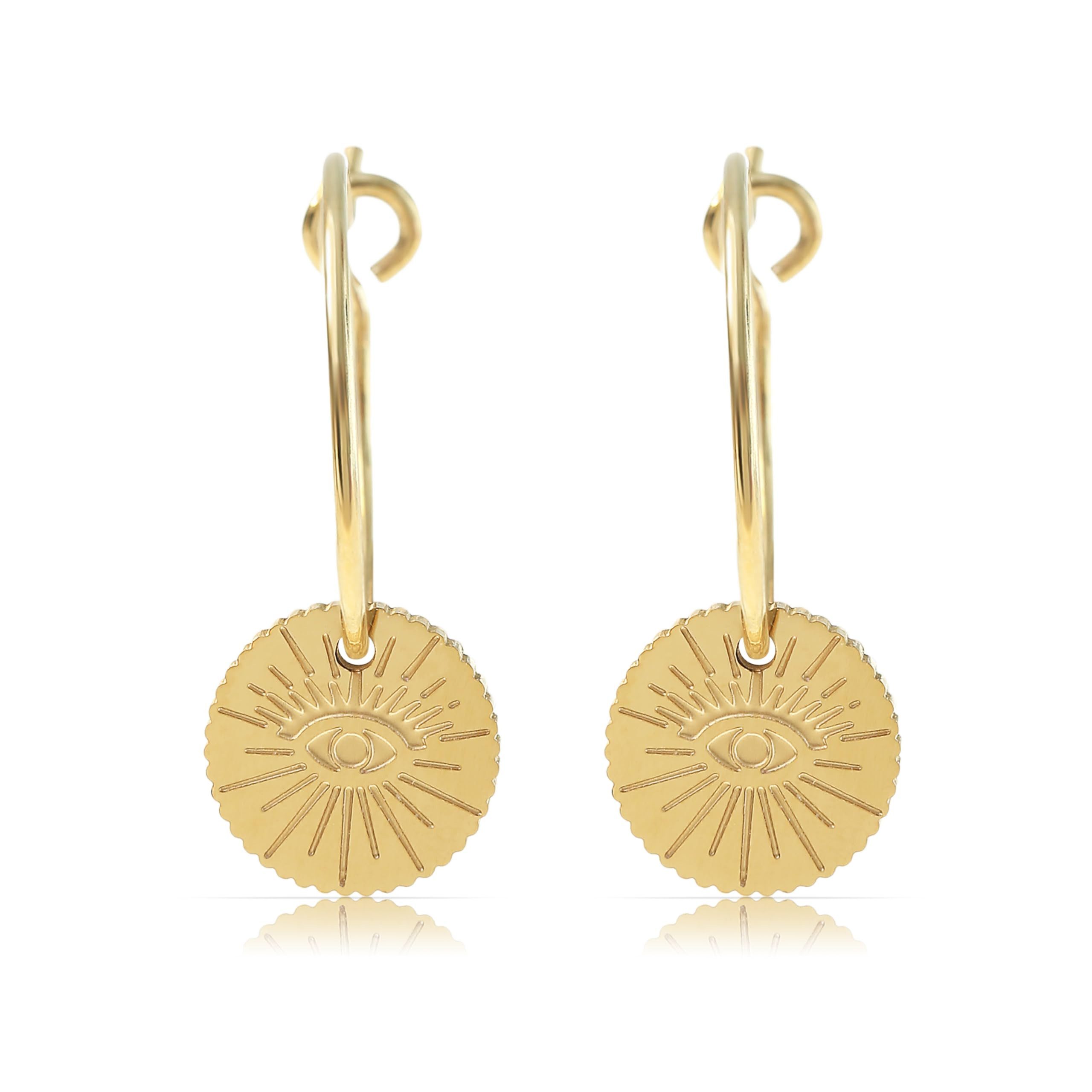 Ohrring-Set Edelstahl Ohrringe Gold hängend mit Augen Anhänger