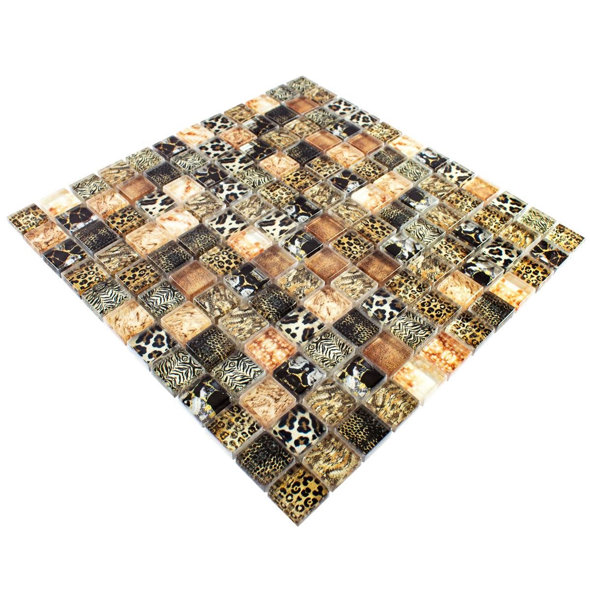 Mosafil Mosaikfliesen Glasmosaik Fliesen Safari 23, Glas 29.800x29.800, beige-braun, Verlegefertig auf ein Netz geklebt - Wasserfest