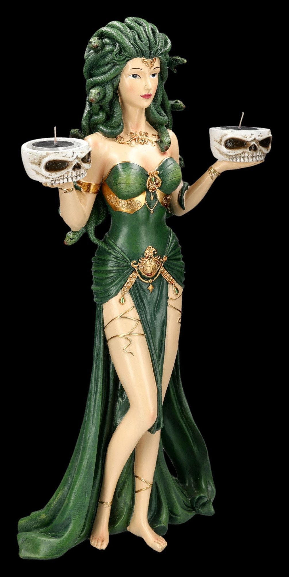 Figuren Shop GmbH Teelichthalter Medusa Statue – Mythologie Figur mit Schädel Teelichthalter 55 cm Deko