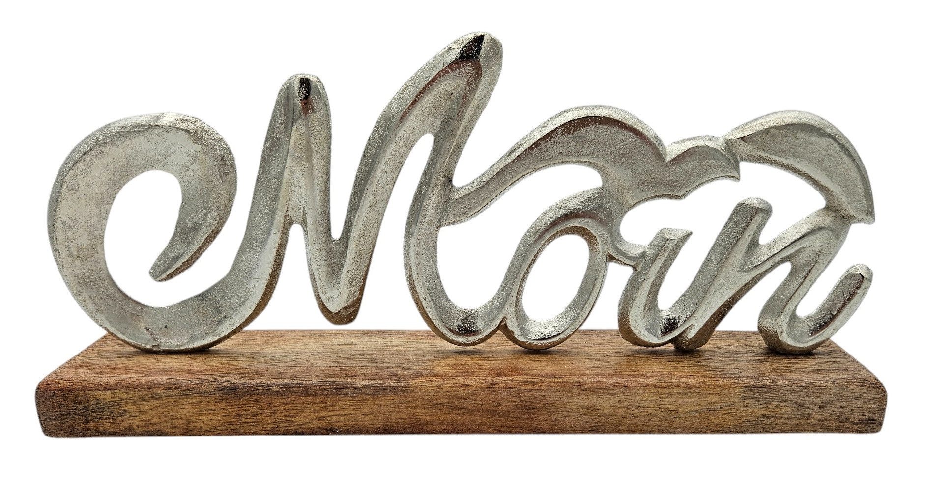 Deko-Schriftzug Moin Möwe Dekoschriftzug Mangoholz Schild Aluminium Holz Silber 33 cm