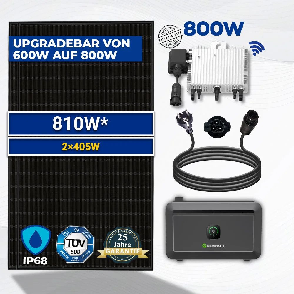 SOLAR-HOOK etm Solaranlage 810W Balkonkraftwerk 800W mit Noah Speicher Photovoltaik Solaranlage, inkl. Deye 800W WIFI Wechselrichter Smart Mini PV Anlage