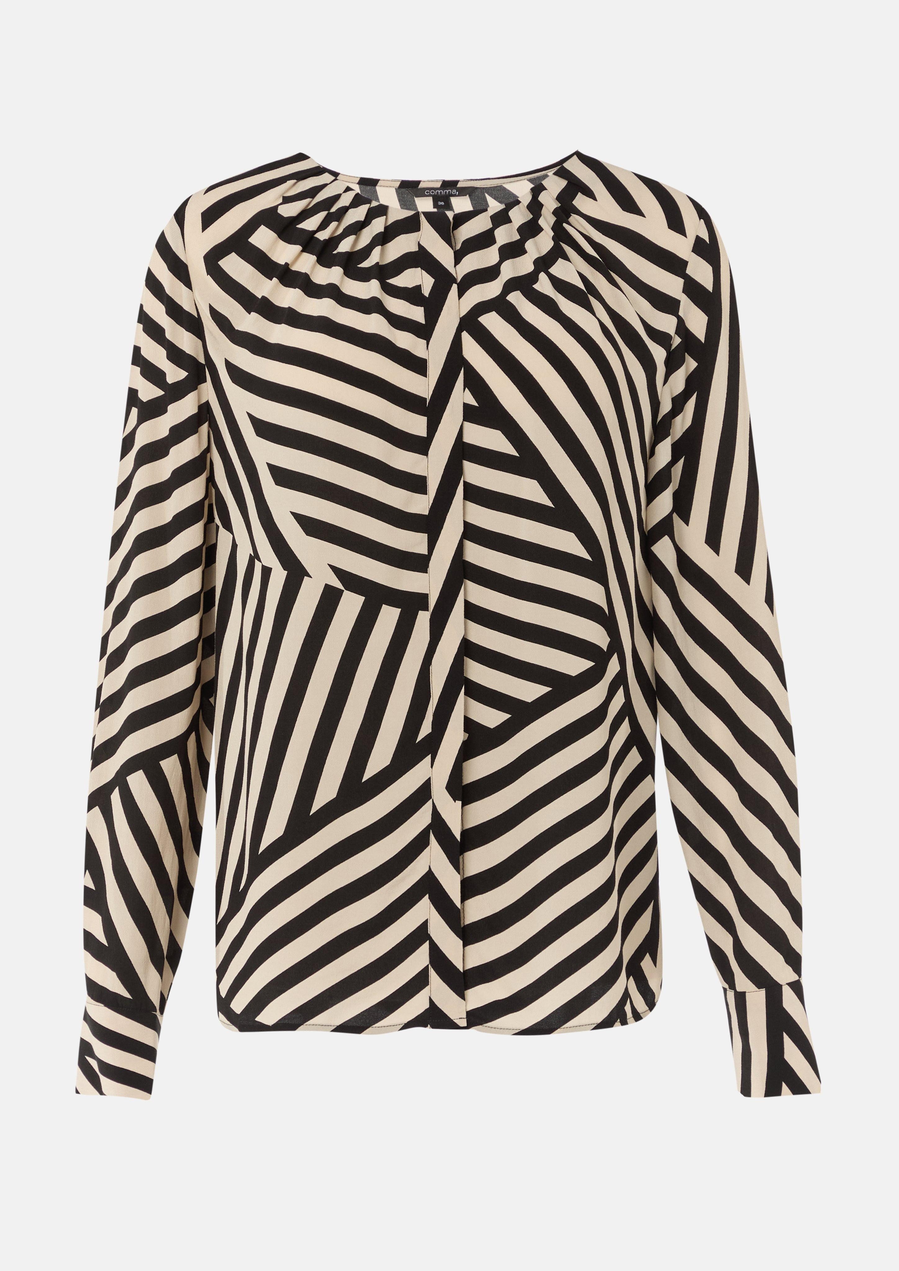 Langarmbluse Crêpe-Bluse mit All-over-Print und Faltendetails
