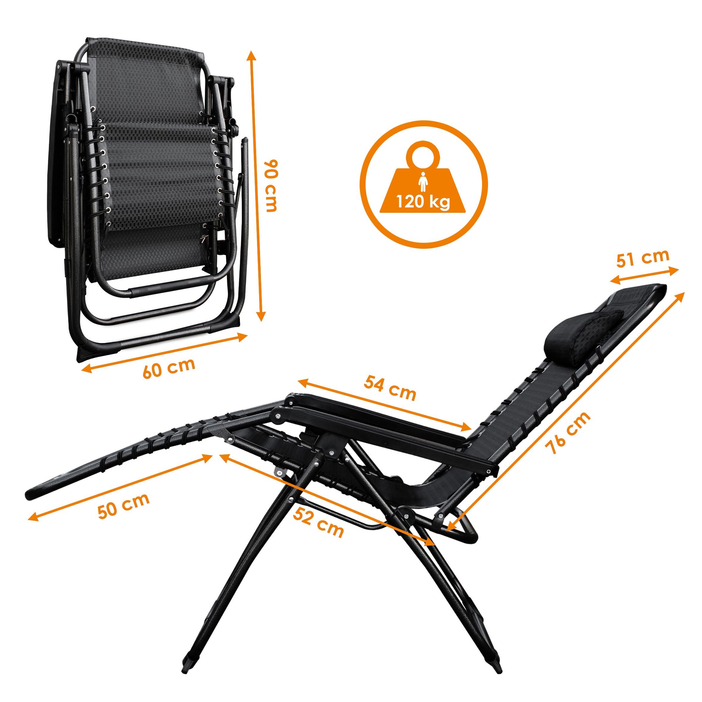 Spetebo Hochlehner Relax Sessel verstellbar mit Kopfkissen - grau, Verstellbarer und klappbarer Garten Liegestuhl