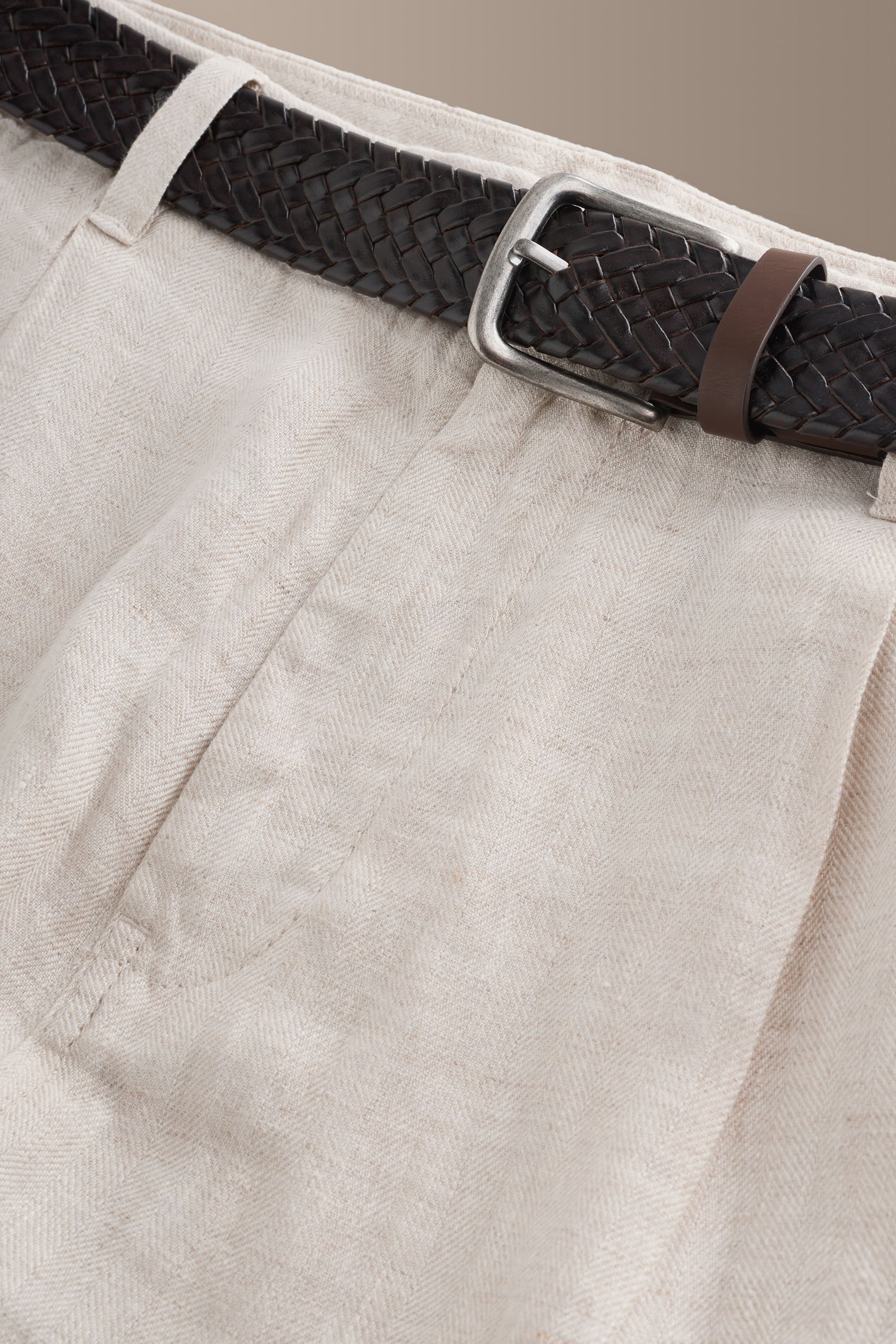 Next Leinenhose Signature Straight Fit Hose mit Fischgrätmuster (2-tlg)