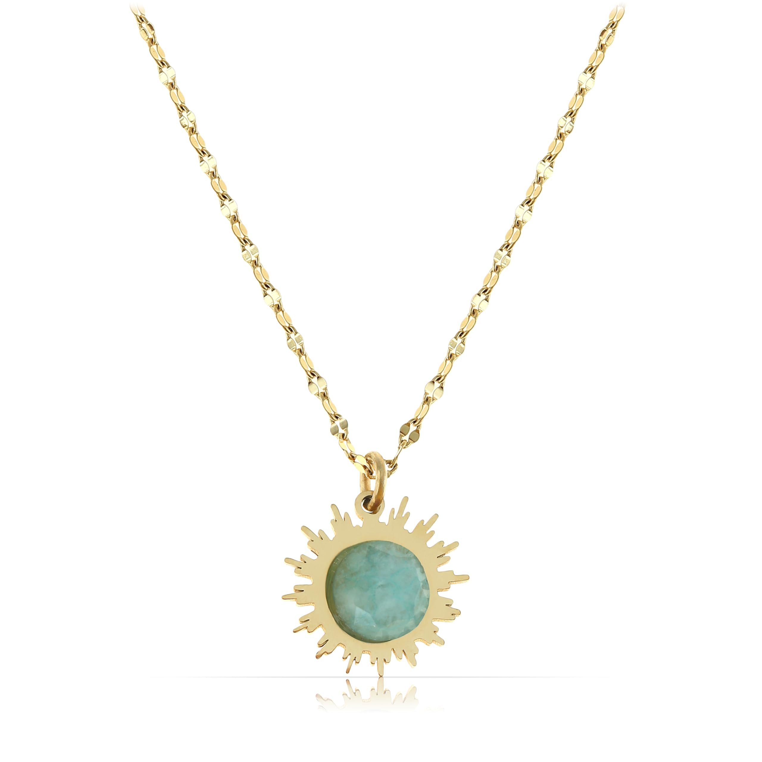 Made by Nami Kette mit Anhänger mit Sonne Anhänger und Edelstein aus Chirur. Edelstahl - Hypoallergen, 40 + 5 cm Gold Schmuck Wasserfest Freundschaftskette