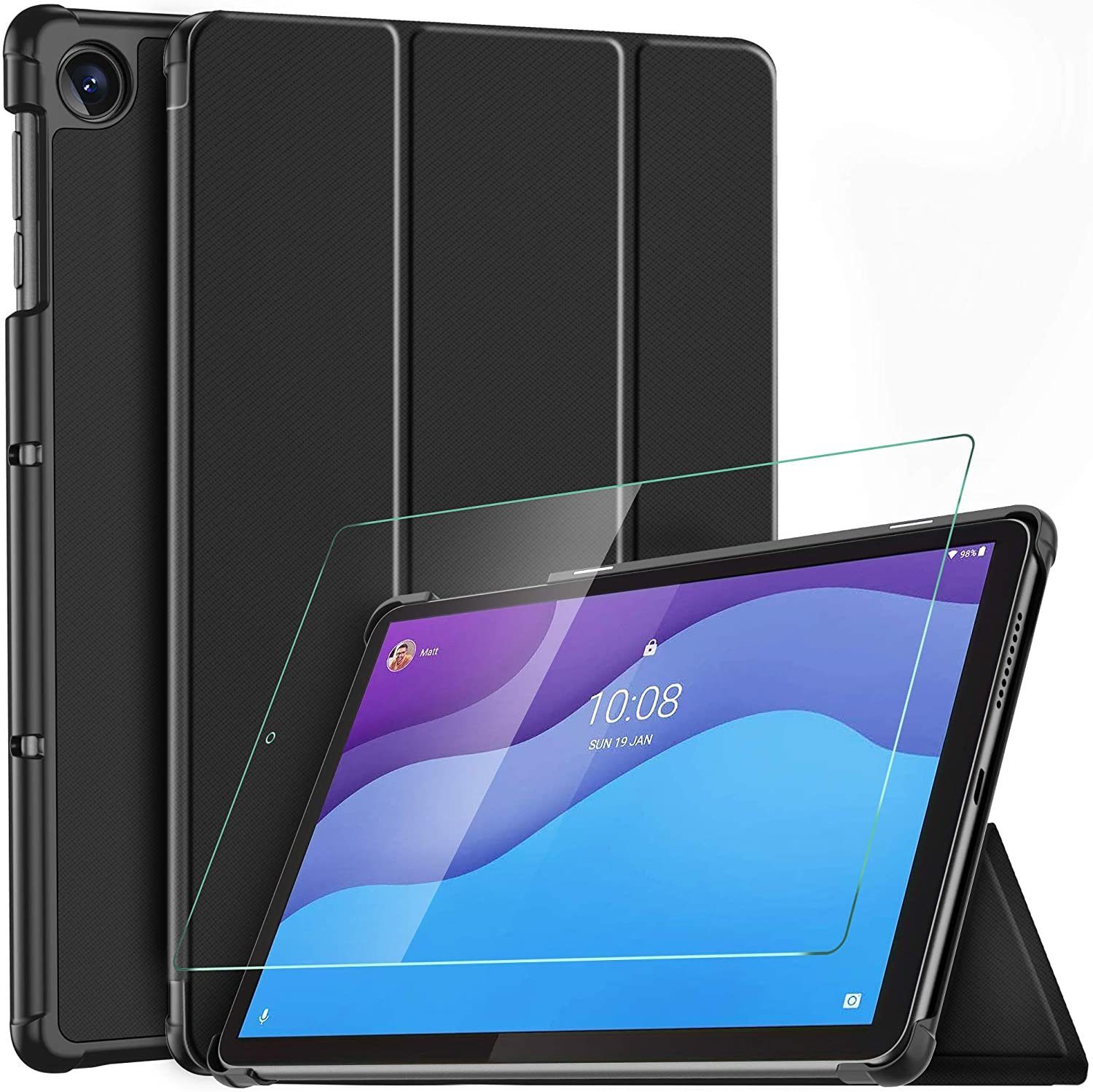 IVSO Tablet-Hülle Hülle Kompatibel mit Lenovo Tab M10 HD (2nd Gen) 2020,  10.1 inch, Mit Panzerglas, Slim Hochwertiges PU Schutzhülle Kompatibel mit