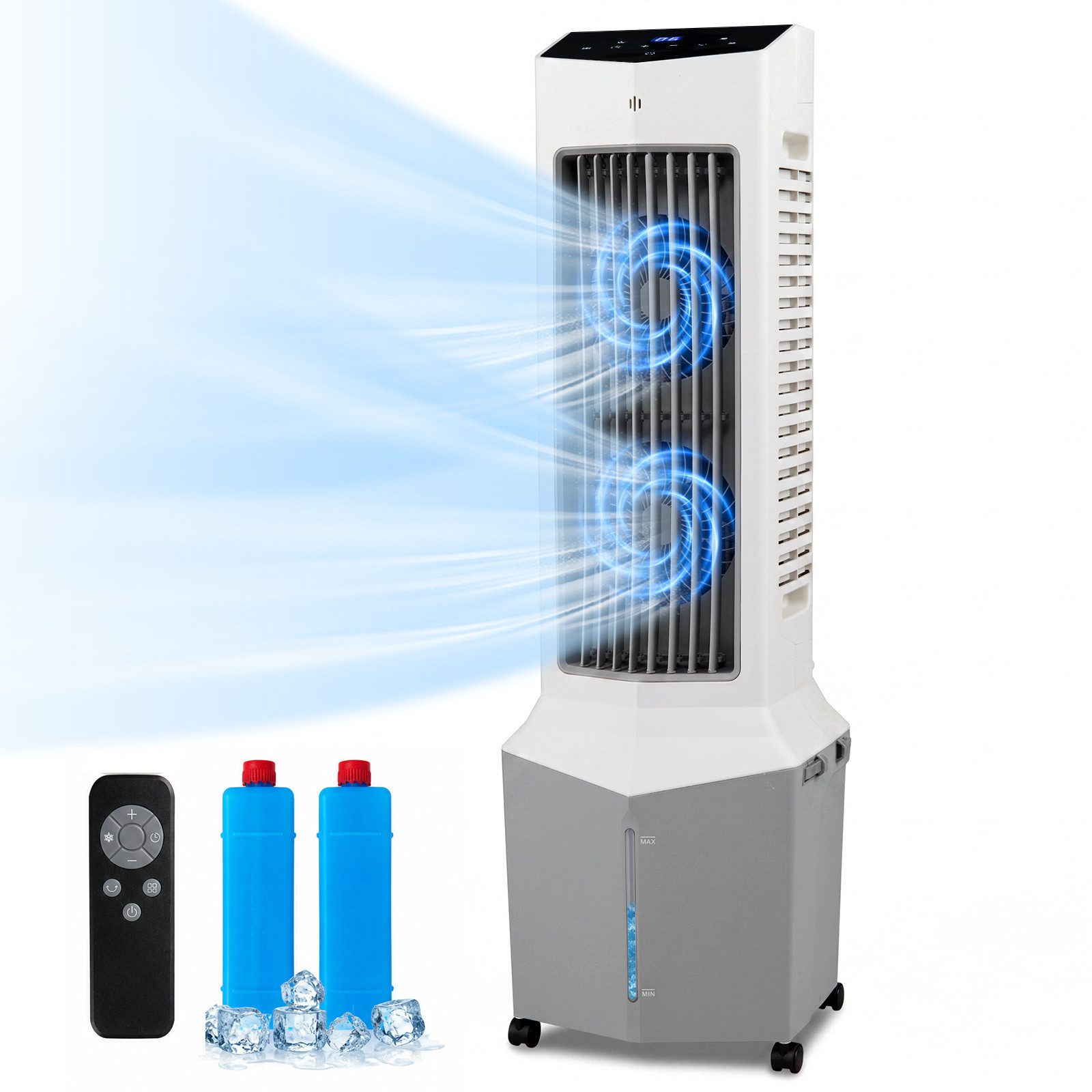 COSTWAY Standventilator 3 in 1 Turmventilator mit 2 Kühlakkus, Timer, 3 Modi