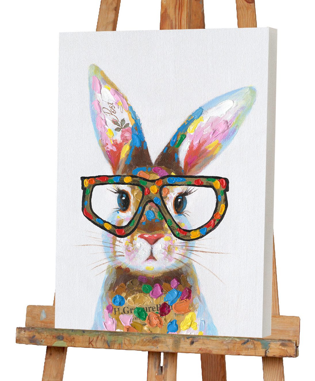 ArtUniverse Gemälde Bunter Hase mit Brille 50x70 cm, Tiermotiv