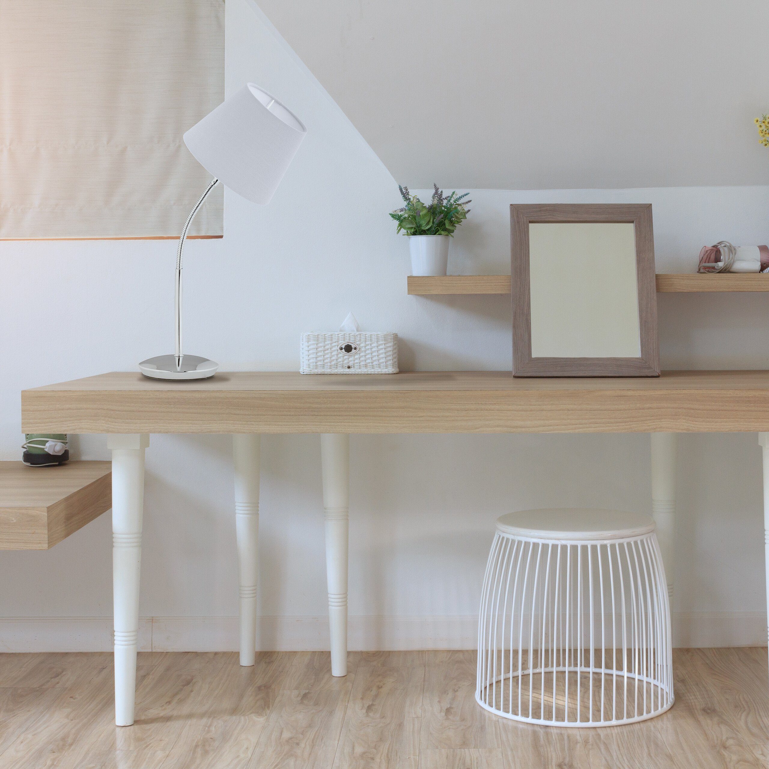 relaxdays Tischleuchte Flexible Tischlampe mit Stoffschirm, weiß günstig online kaufen