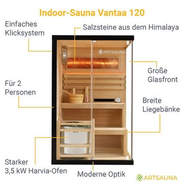 Artsauna Sauna Vantaa 120, BxTxH: 120 x 120 x 190 cm, 5 mm, 2 große Salzsteine, Ambientebeleuchtung, inkl. Ofen und Saunasteine